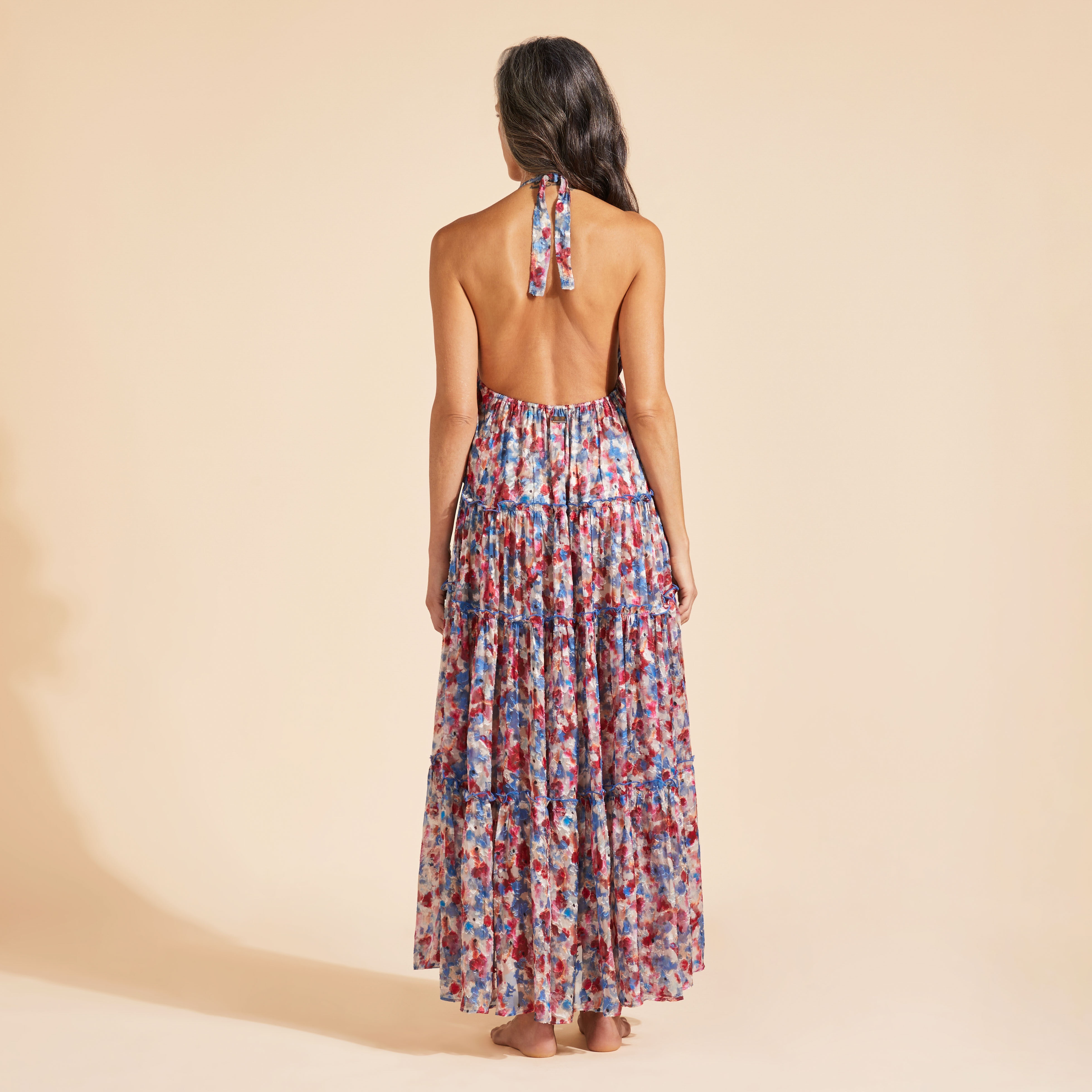 Women Viscose Long Backless Dress Flowers in the Sky - 4