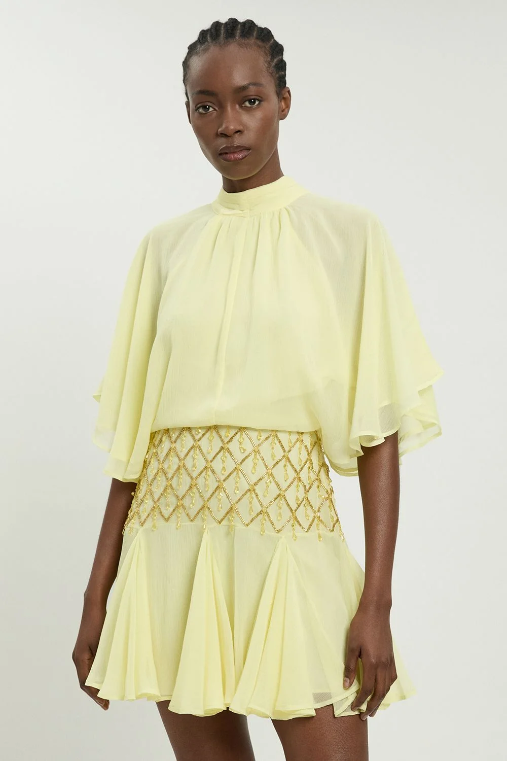 Beaded Cape Detail Mini Dress - 1