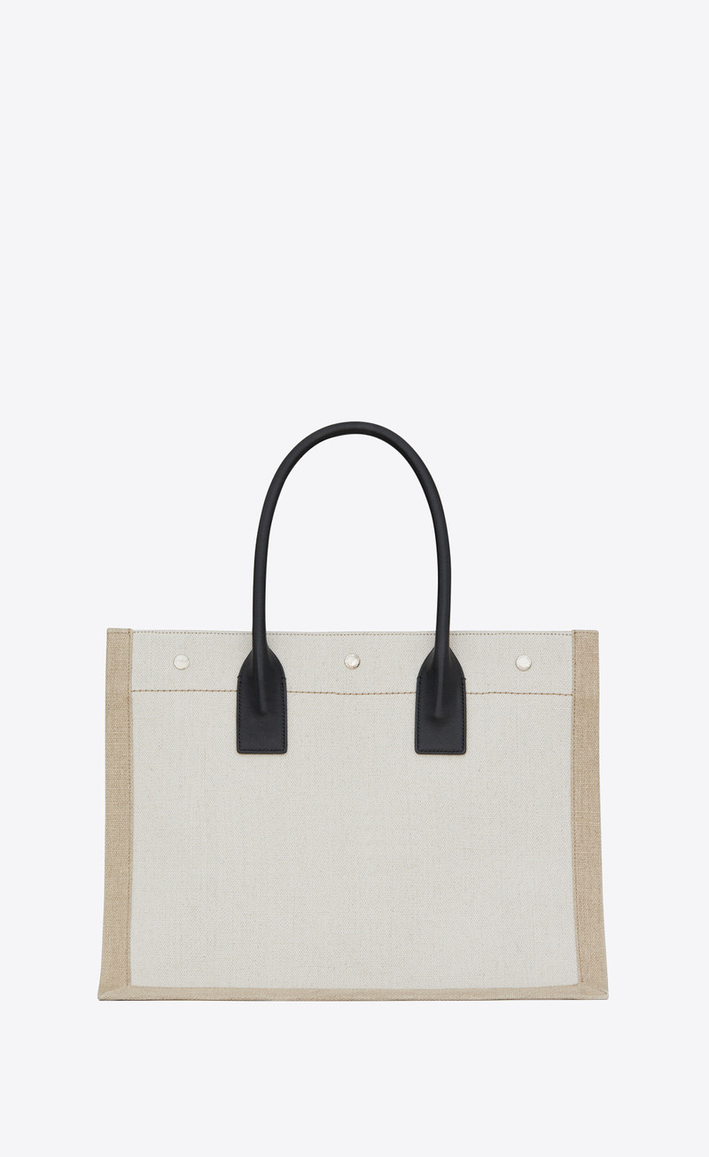 rive gauche small tote bag in linen and leather 3