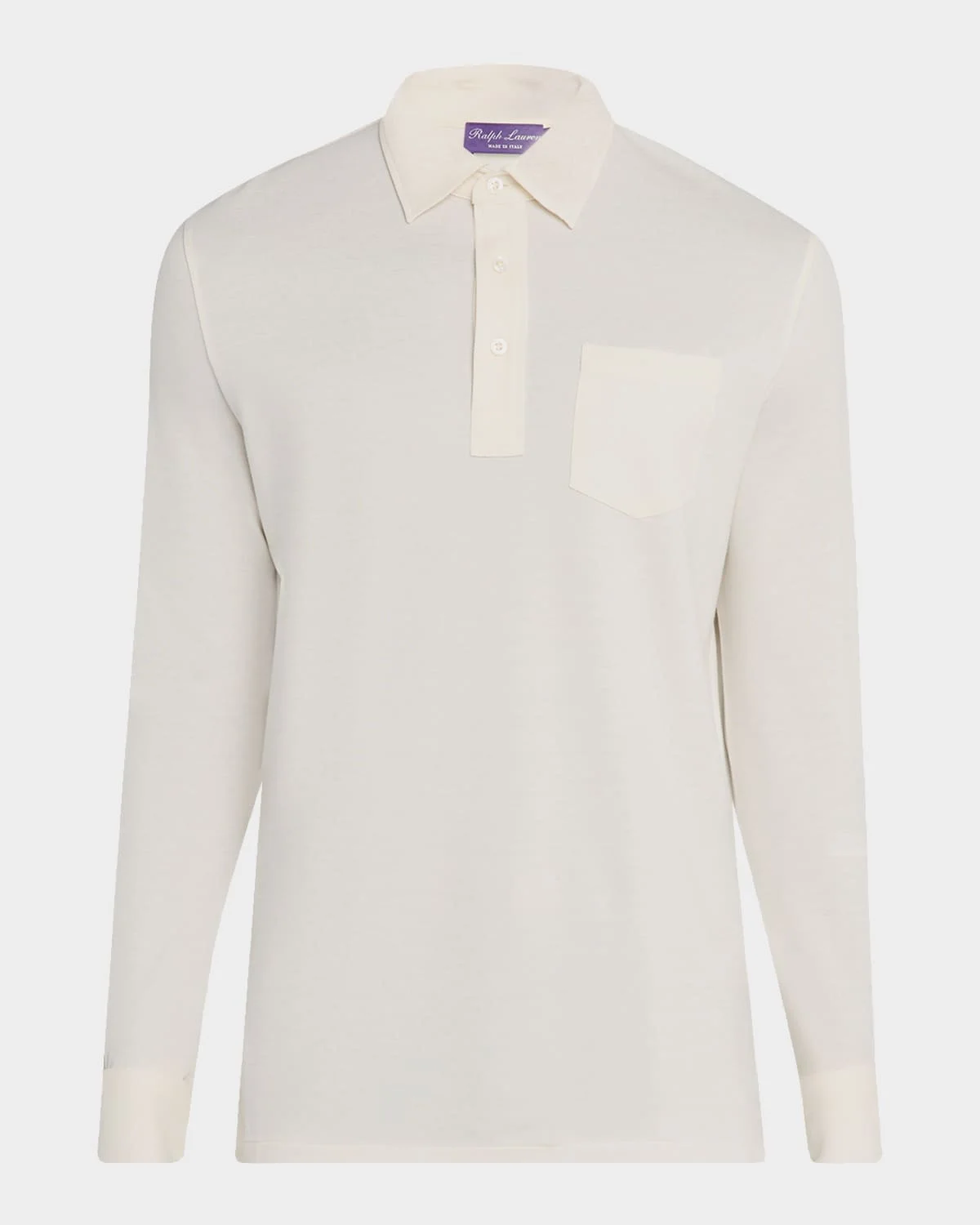 Men's Cotton and Cashmere Long-Sleeve Pocket Polo Shirt - 1