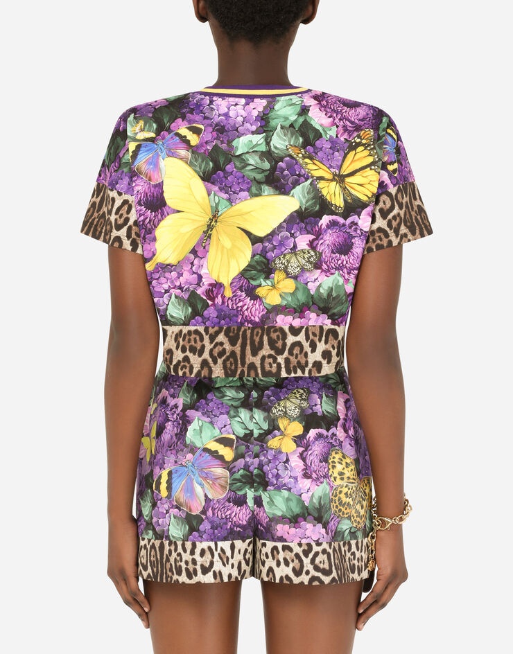 Cropped jersey T-shirt with butterfly print - 8