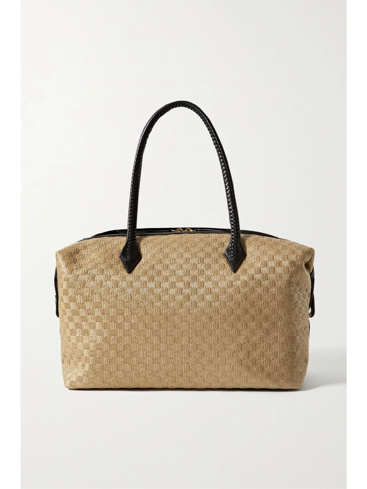 Vérité All Day leather-trimmed woven straw tote Beige - 1
