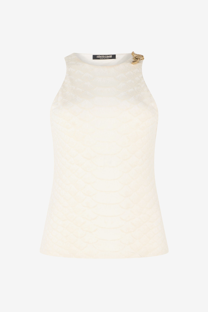 White Sleeveless Top with Snake and Scale Print 1