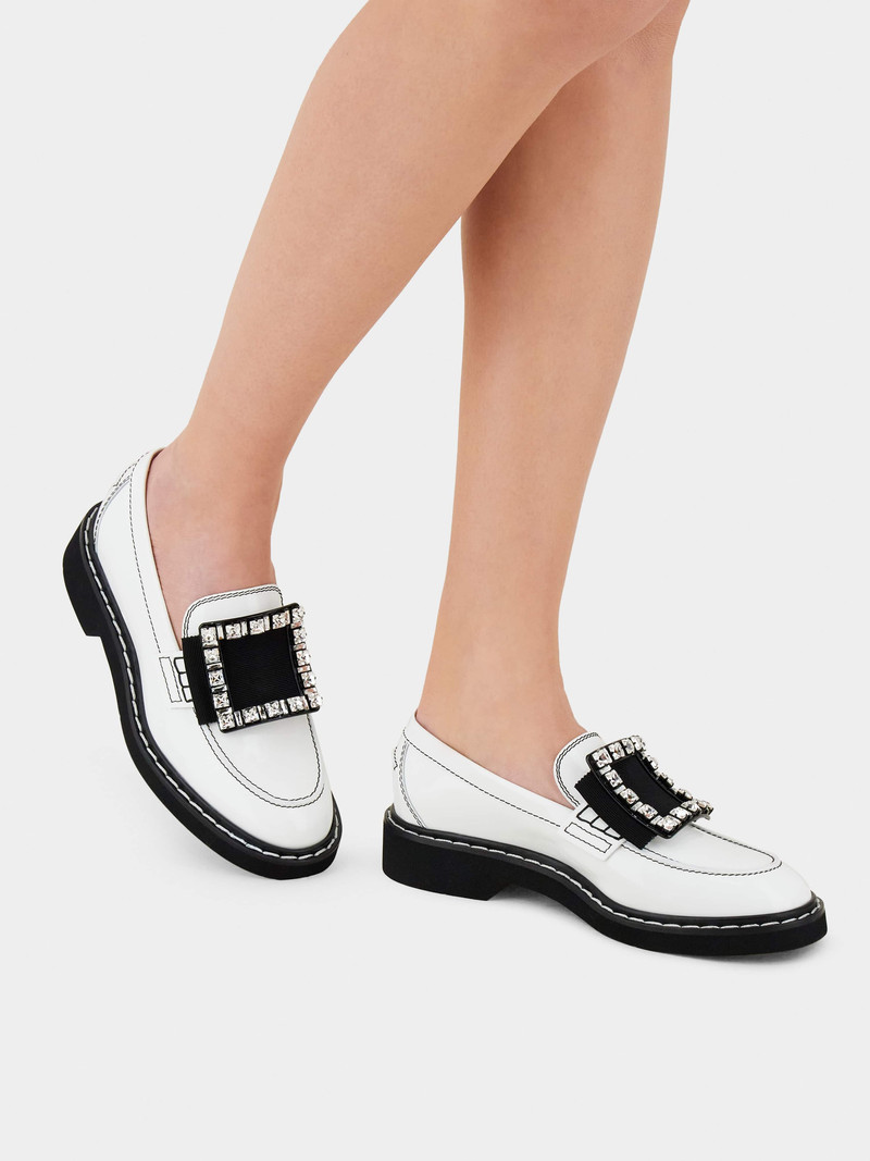Roger Vivier Viv' Rangers Stitch Strass Buckle Loafers in Leather outlook