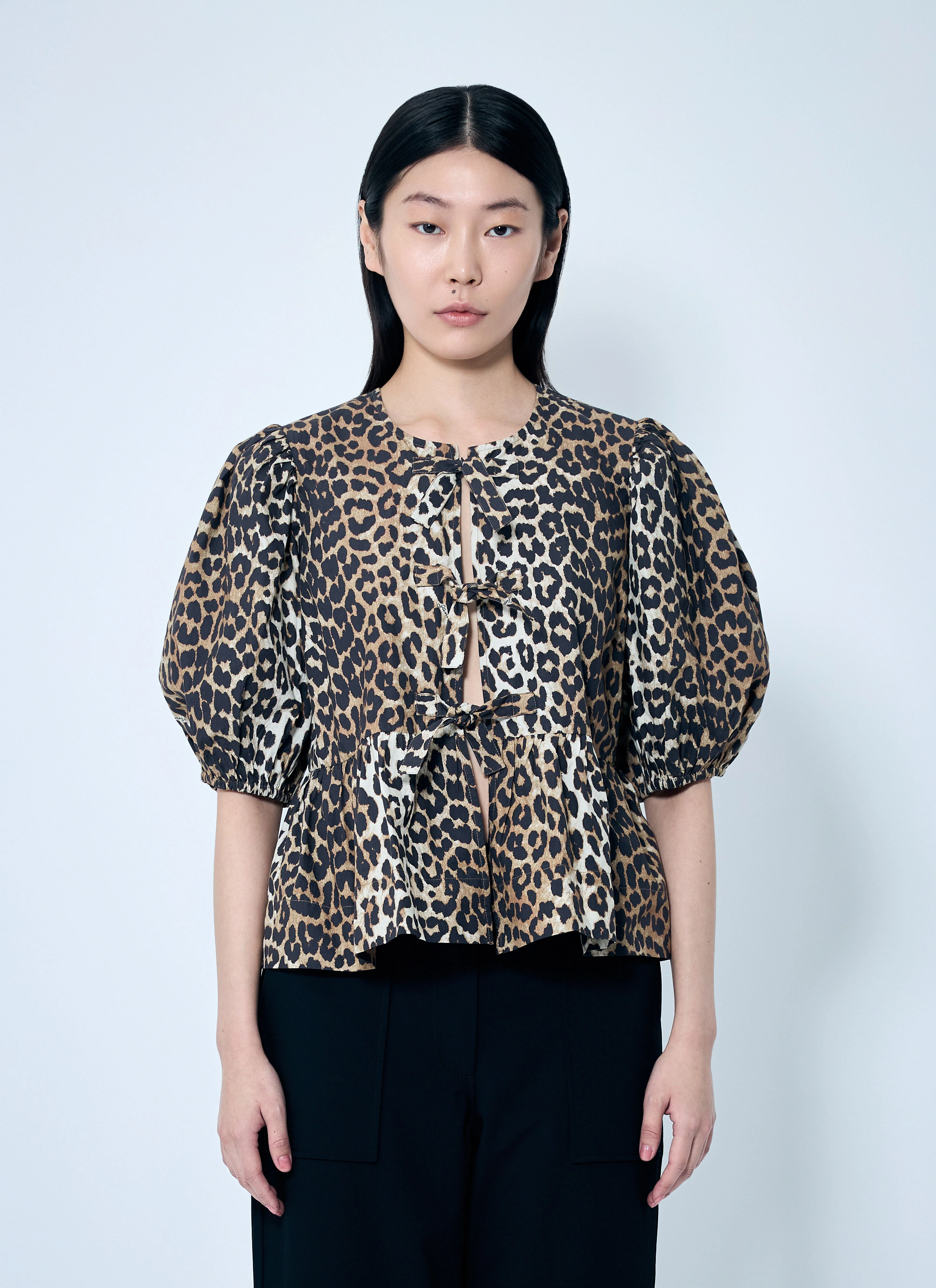 Leopard Poplin Peplum Blouse - 1