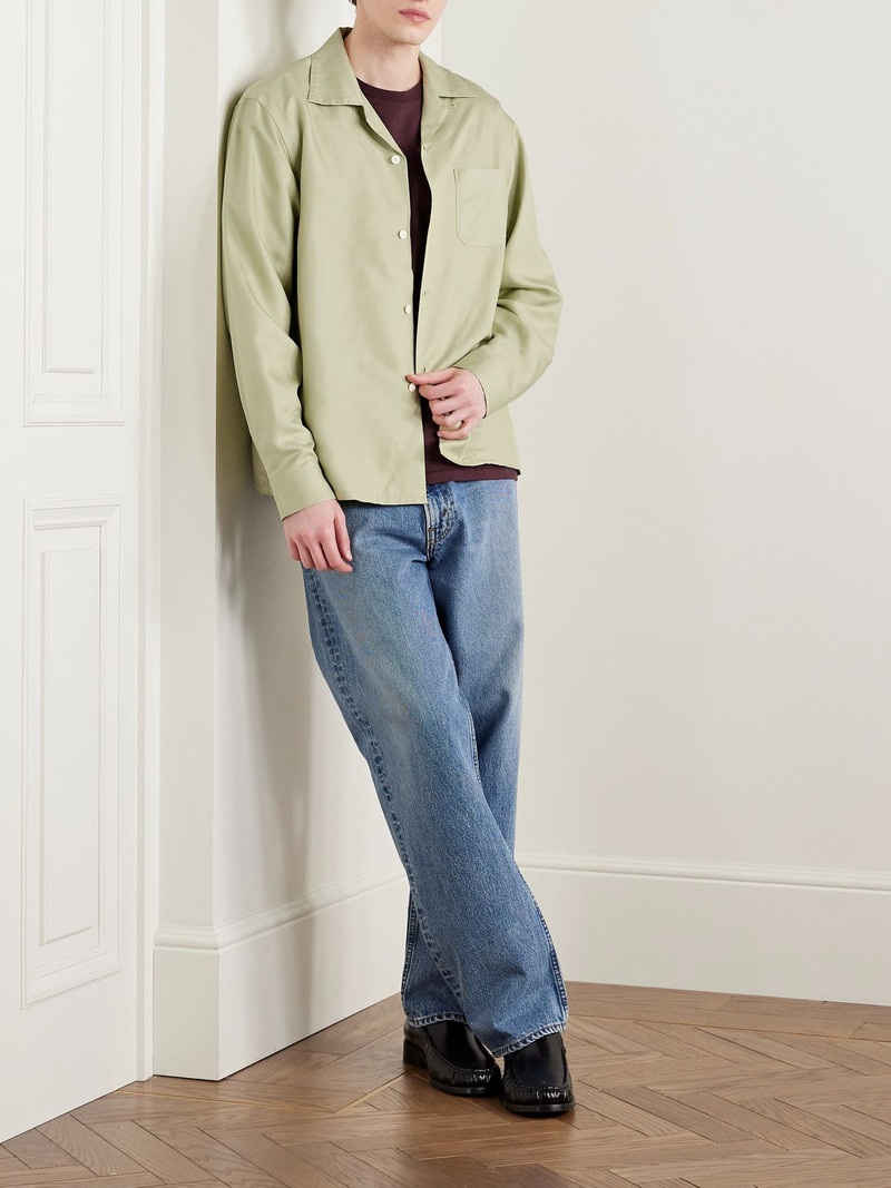 visvim Keesey Convertible-Collar Silk-Shantung Shirt Sage green outlook