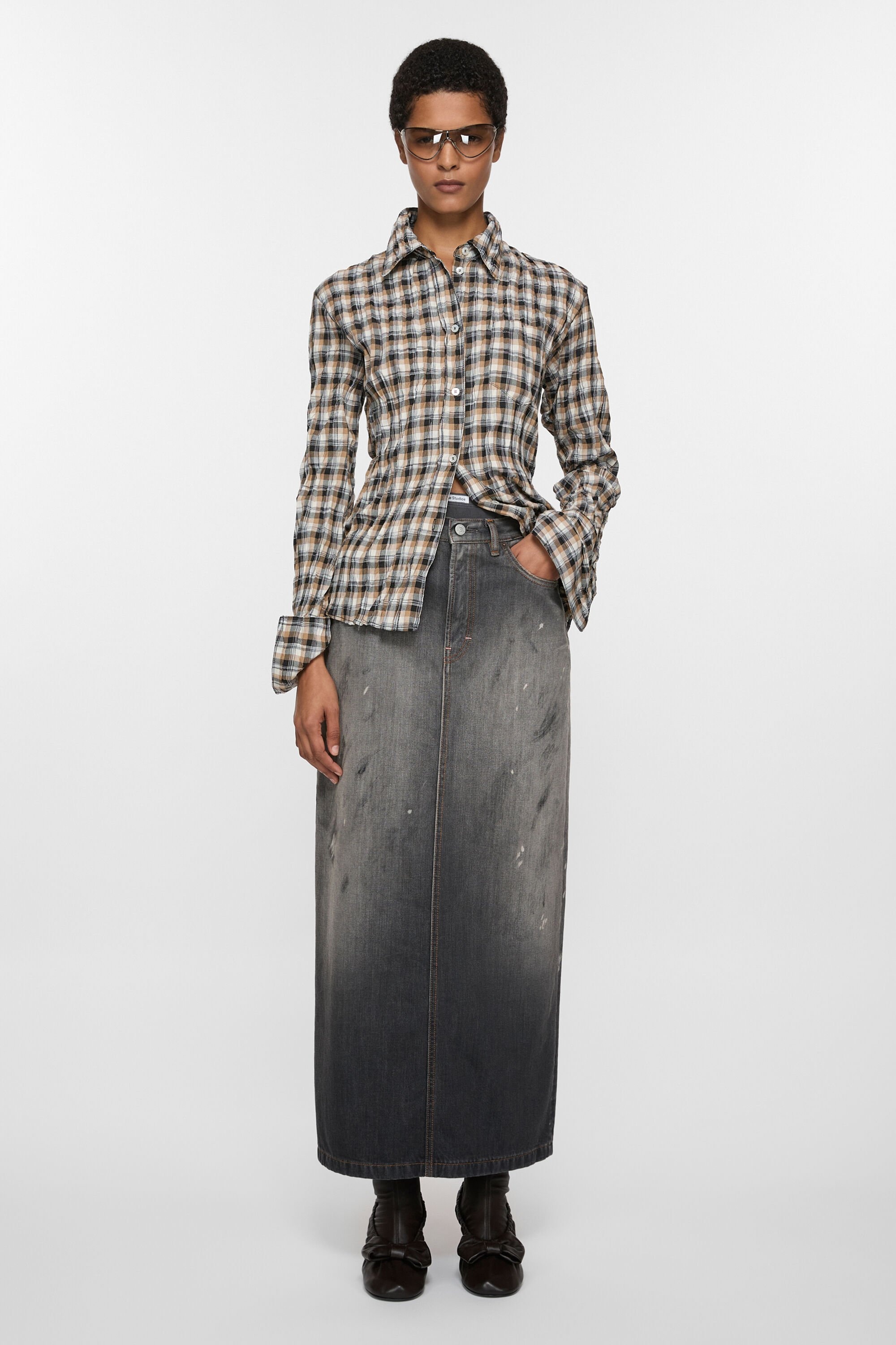 Mid-length denim skirt - Black - 2