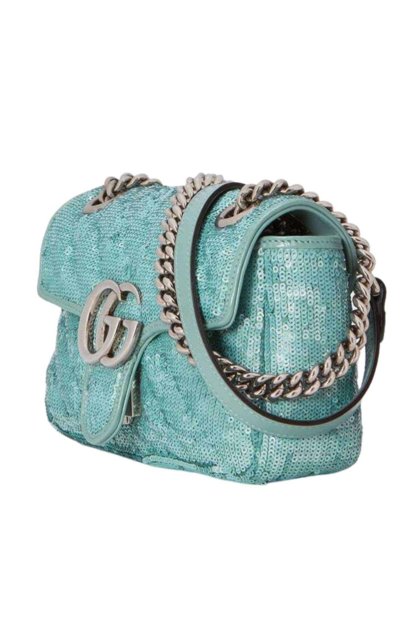 Green GG Marmont Mini Sequin Shoulder Bag - 2