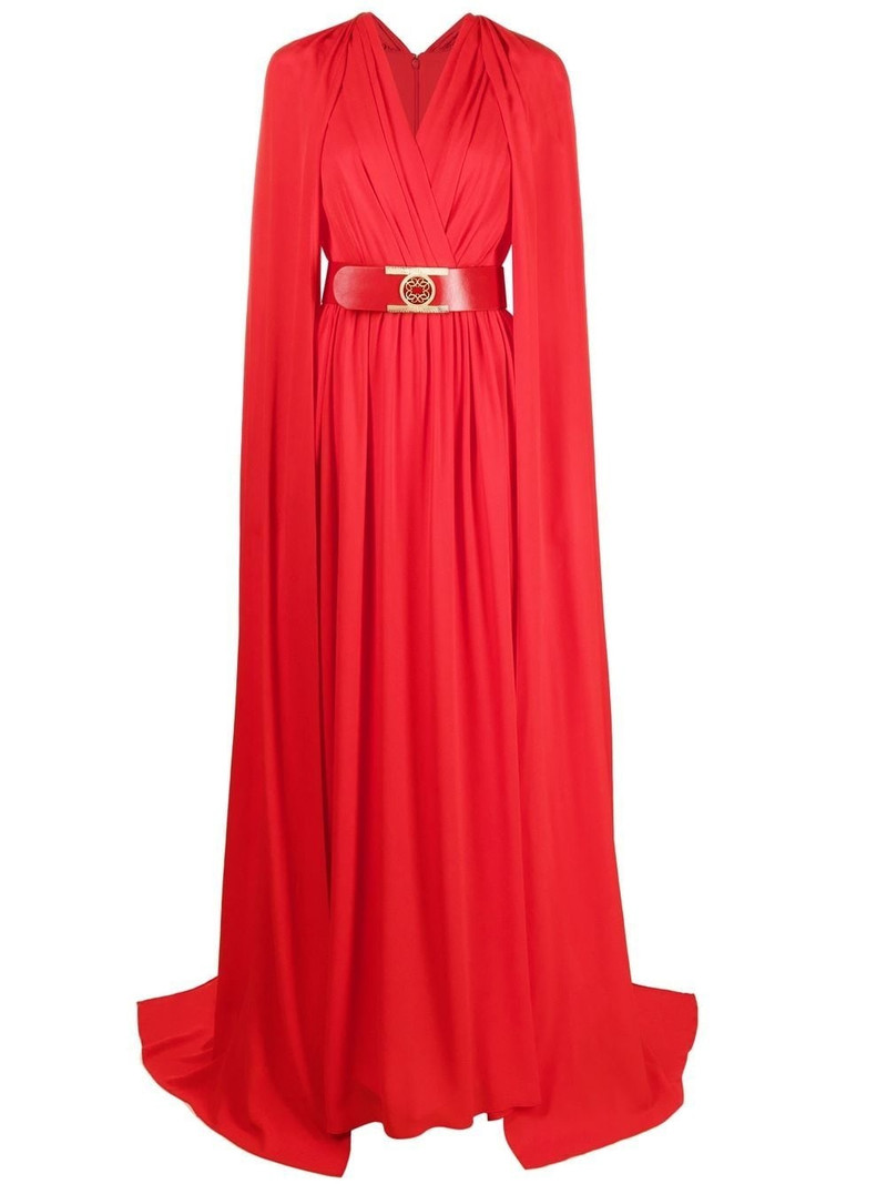 belted cape-effect silk gown 1