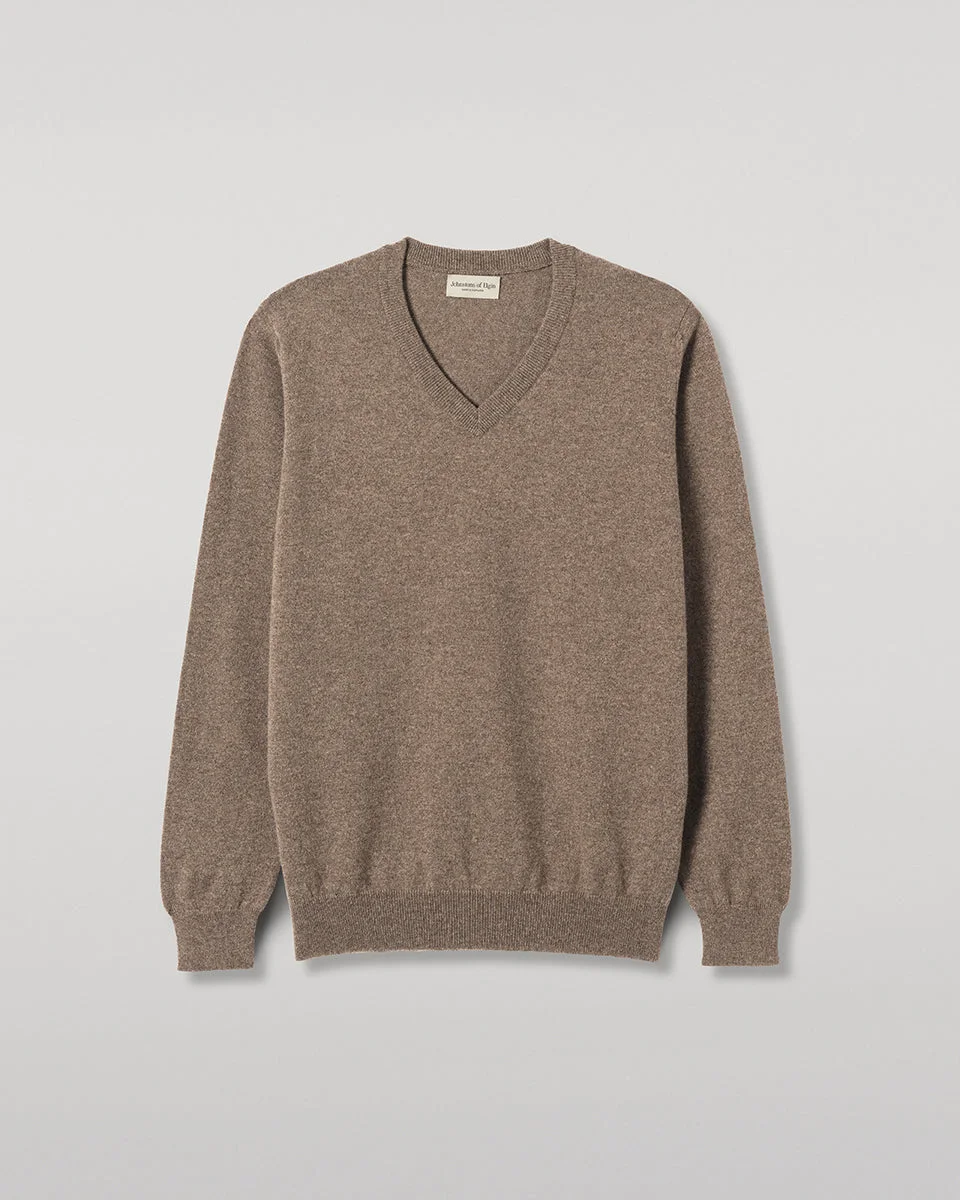 Reuben Brown Cashmere V Neck Jumper - 1