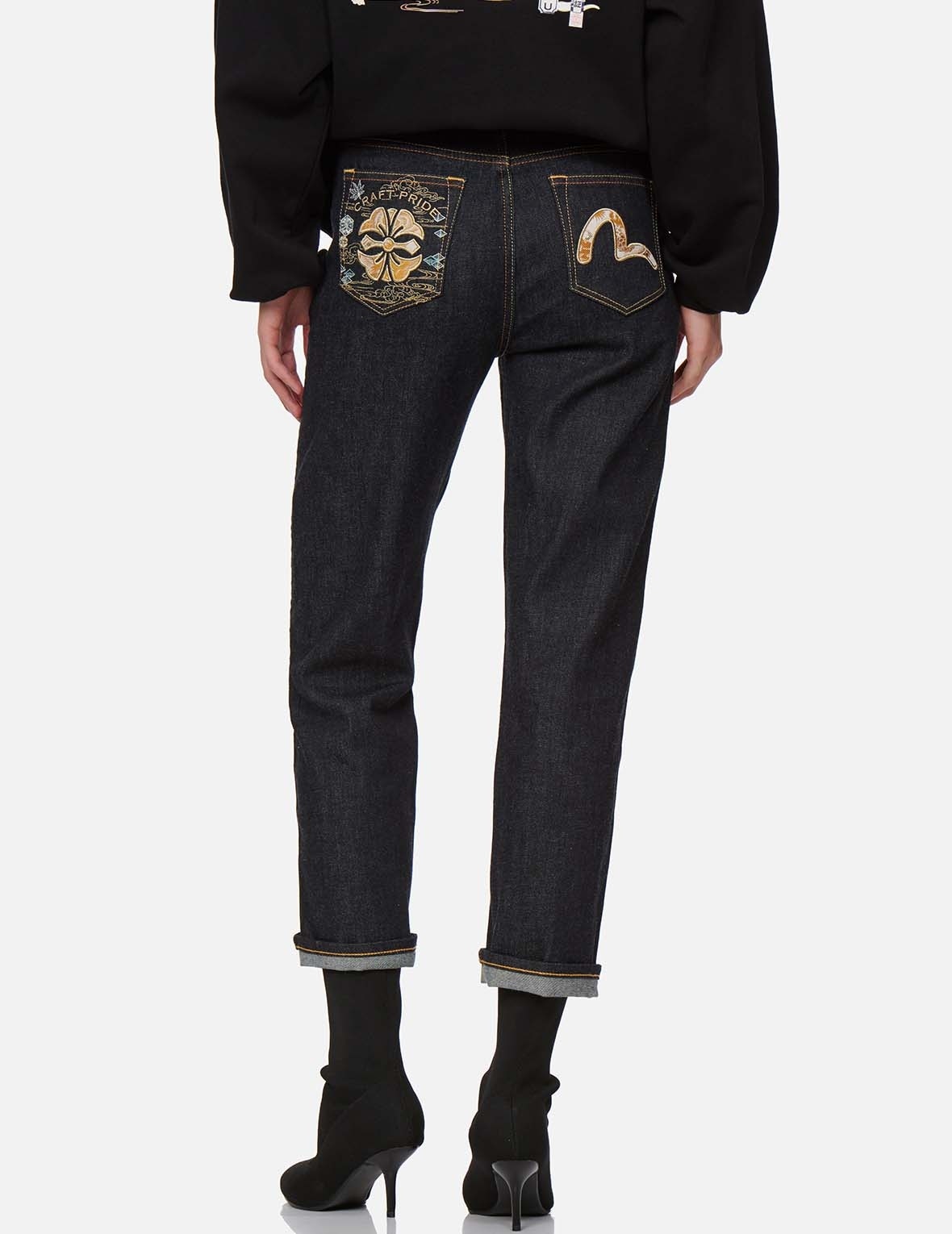 BROCADE KAMON AND SEAGULL APPLIQUÉ STRAIGHT LEG JEANS - 5