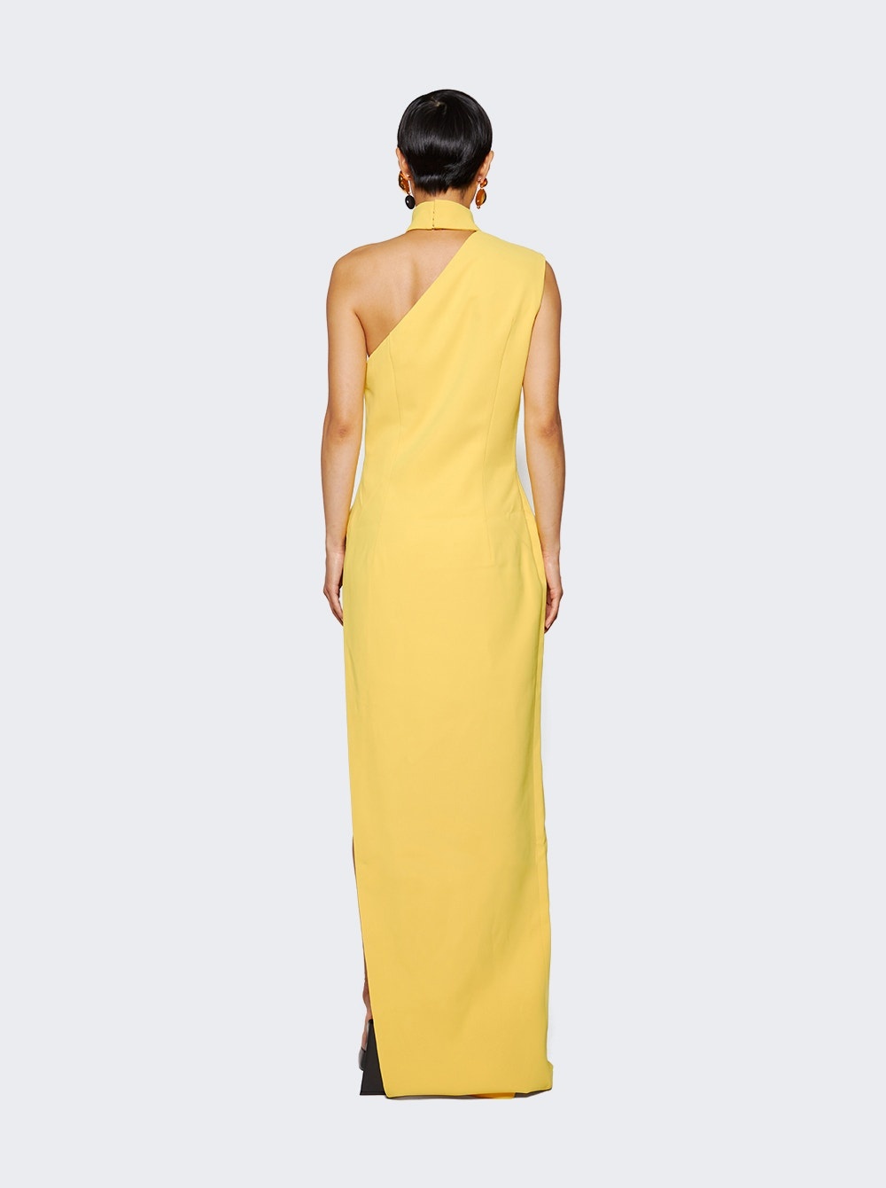 Asymmetrical High Neck Shoulder Dress Yellow - 5