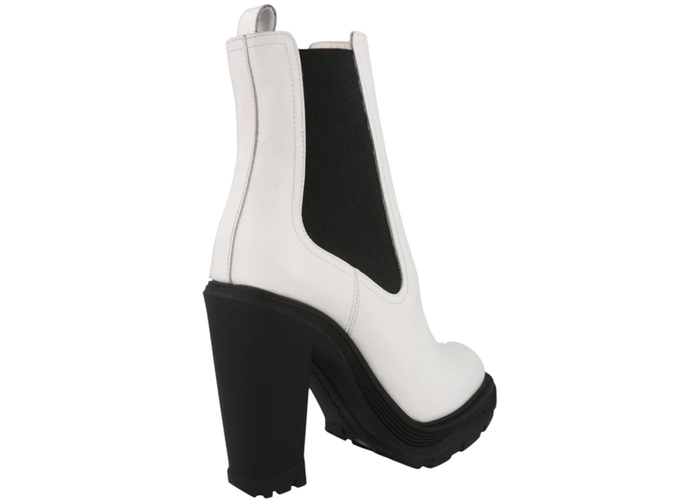 Alexander McQueen Leather Heeled Chelsea Boot Ivory Black (Women's) - 3