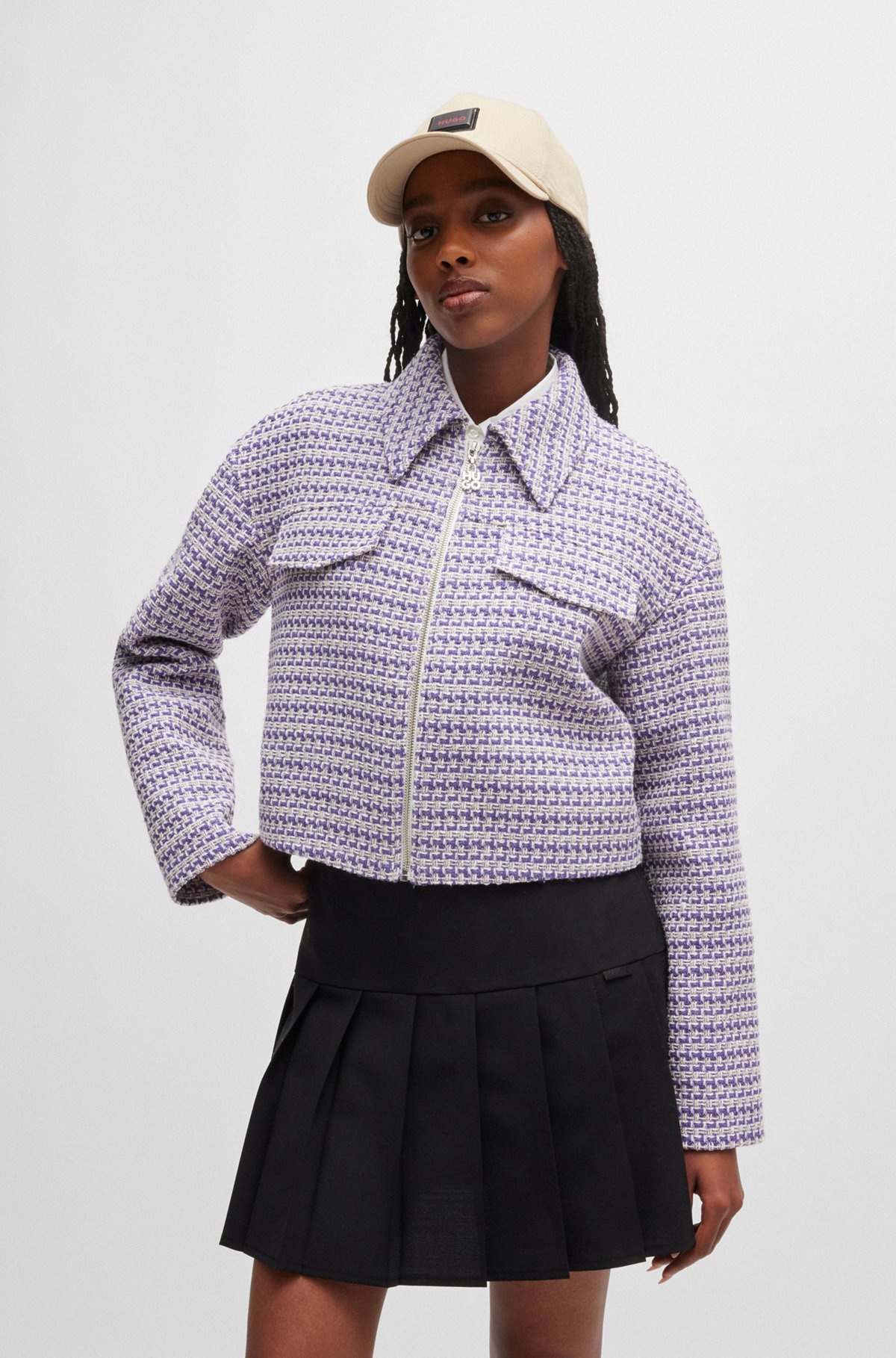 RELAXED-FIT CROPPED JACKET IN A BOUCLÉ COTTON BLEND - 2