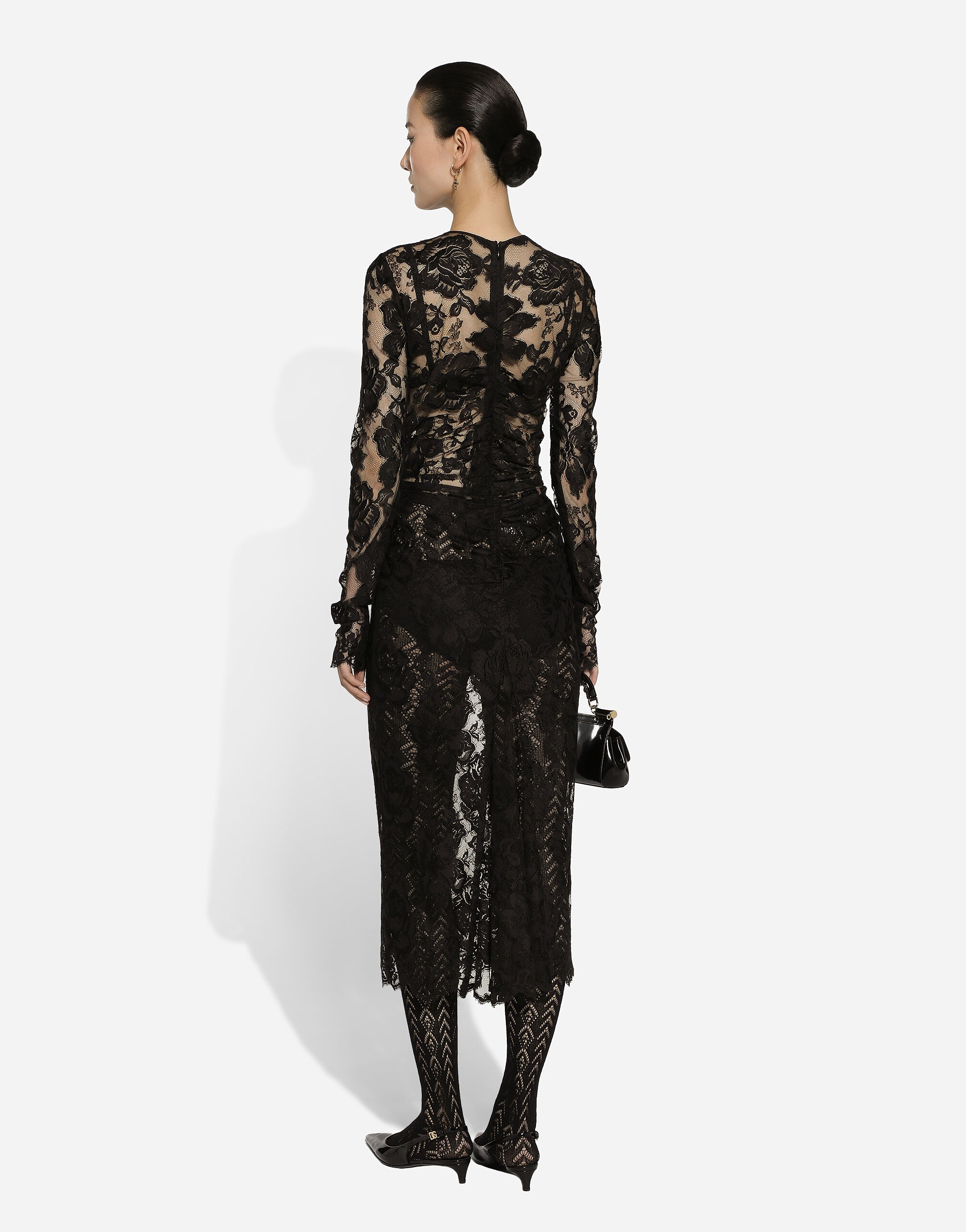 Calf-length floral lace dress - 3