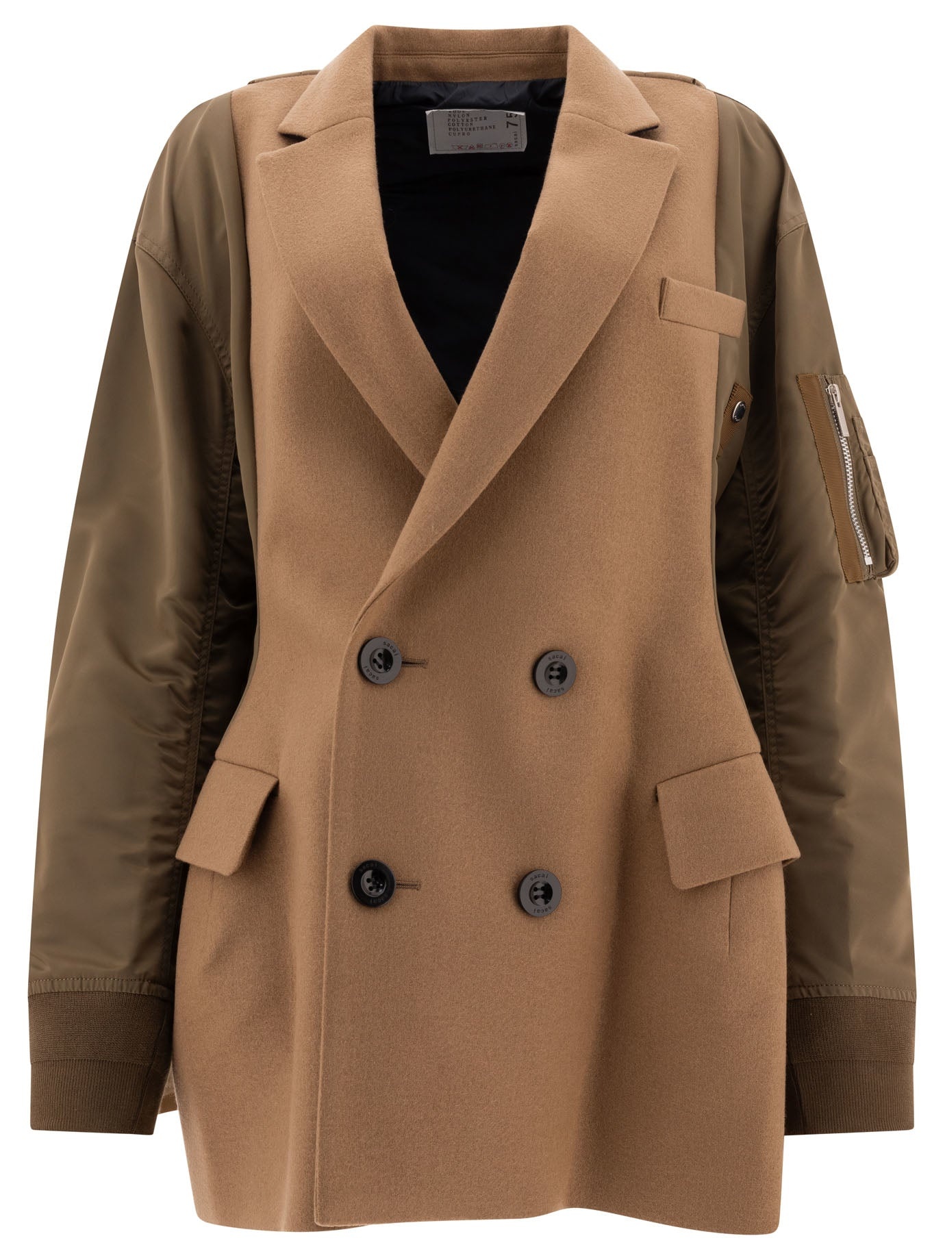 Wool Melton X Nylon Twill Coats Beige - 1