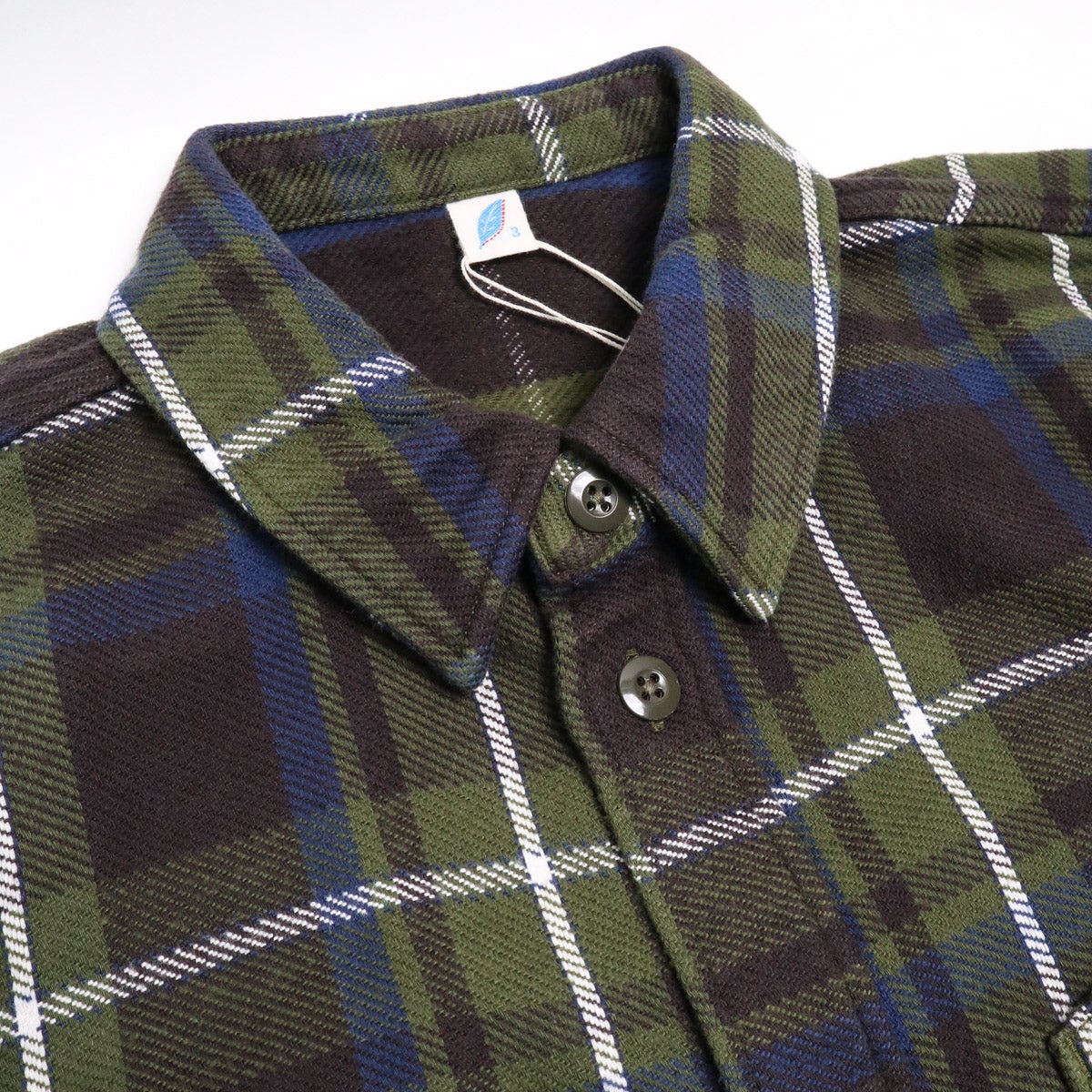 2222-OL Raised Surface Check Double Pocket Shirt Olive - 2