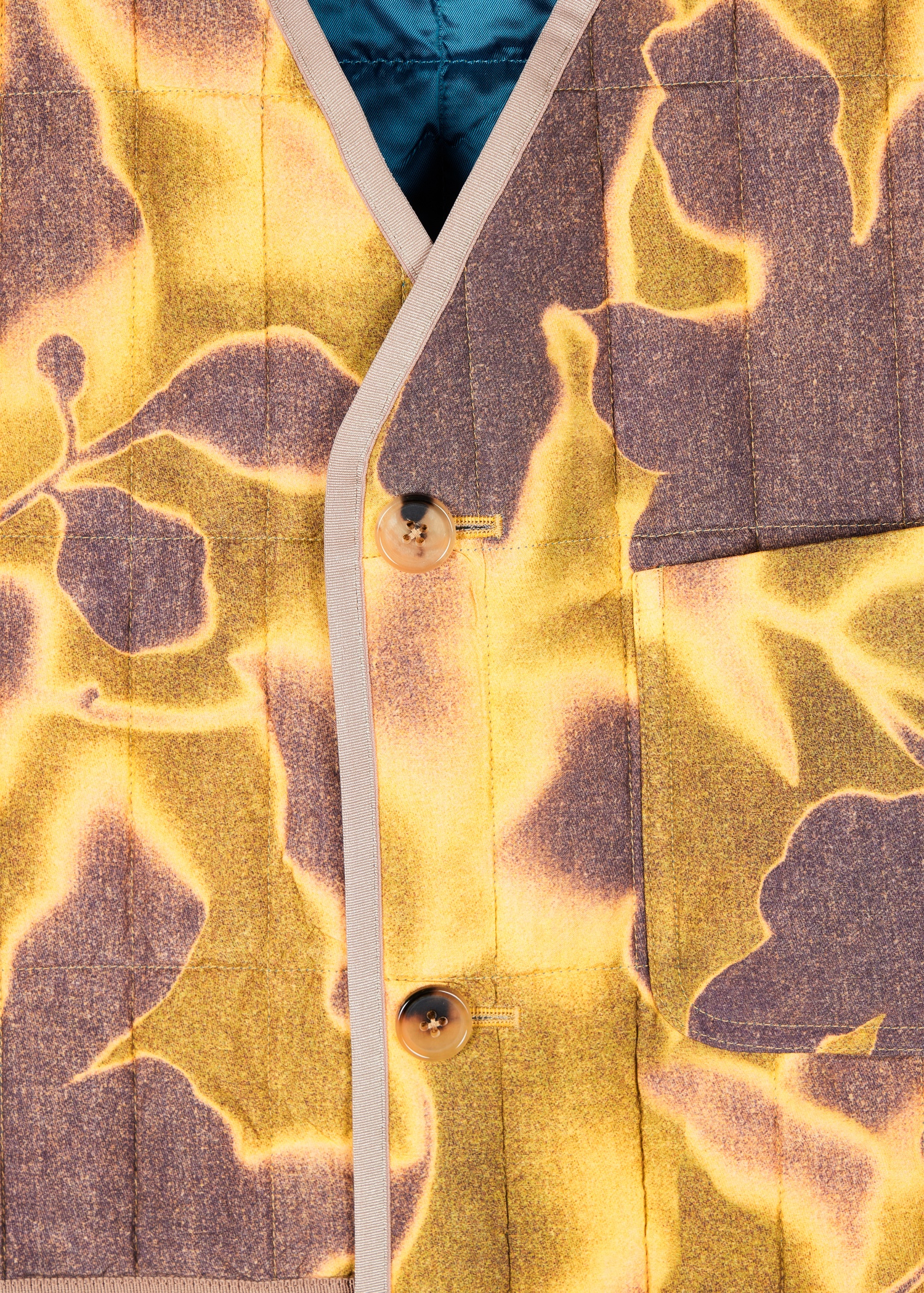 Yellow 'Photogram Leaves' Print Quilted Gilet - 3