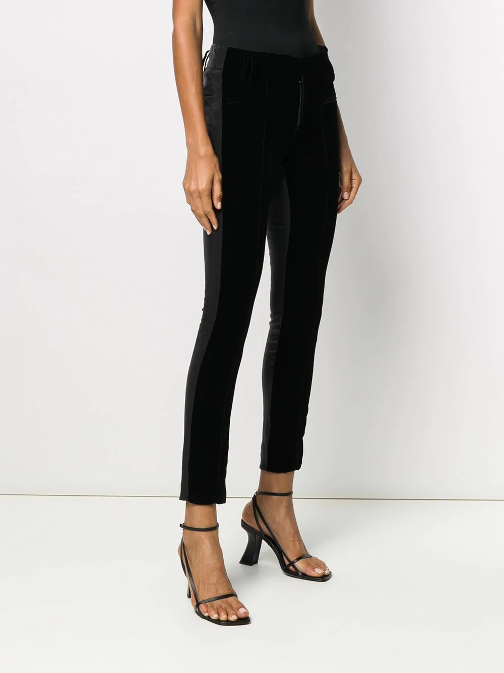 velvet/leather contrast trousers - 3