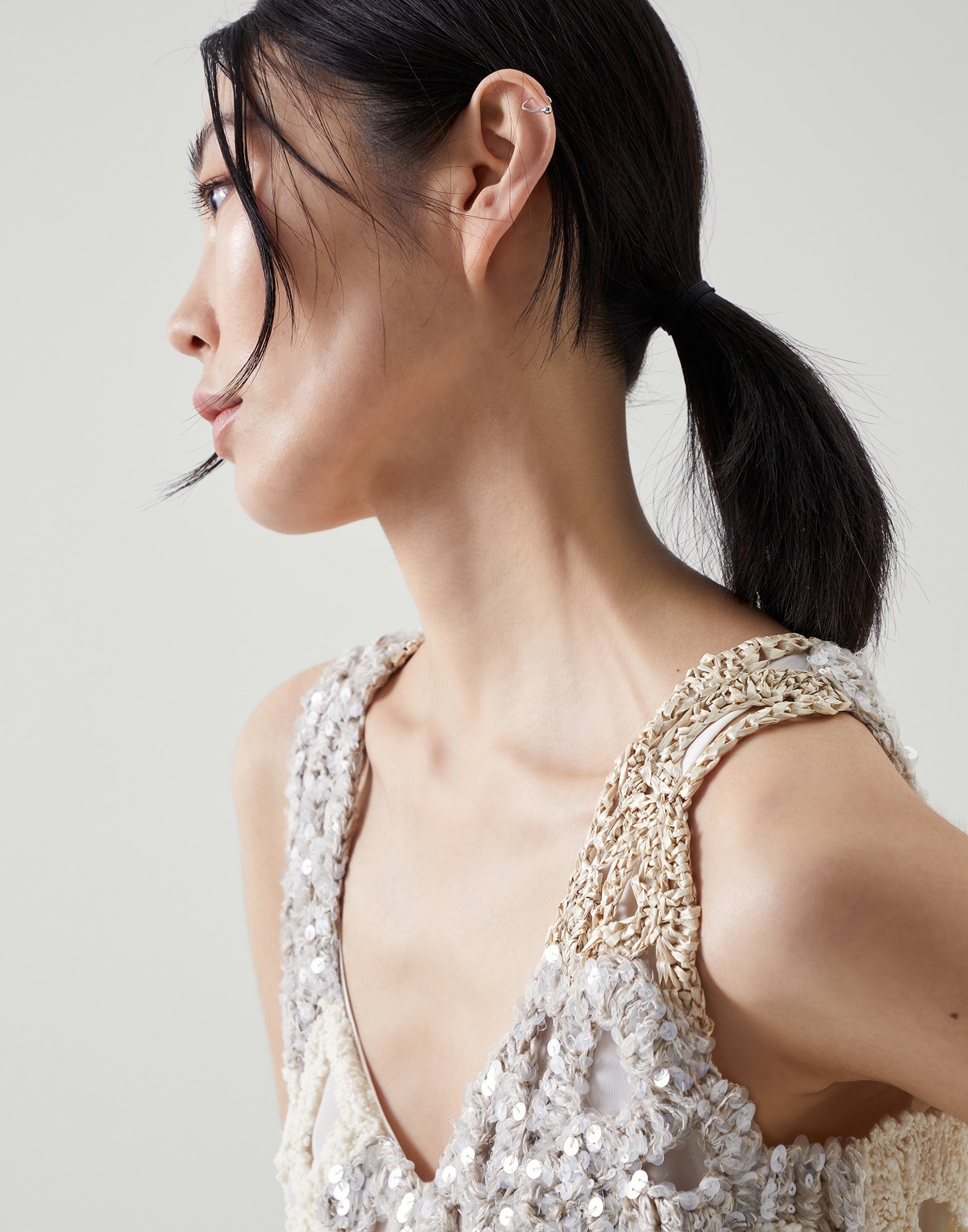 Handmade Marine Flower Crochet OPERA dress in linen, cotton and silk - 3