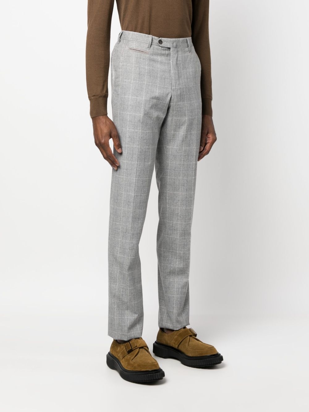 grid-pattern straight-leg trousers - 3