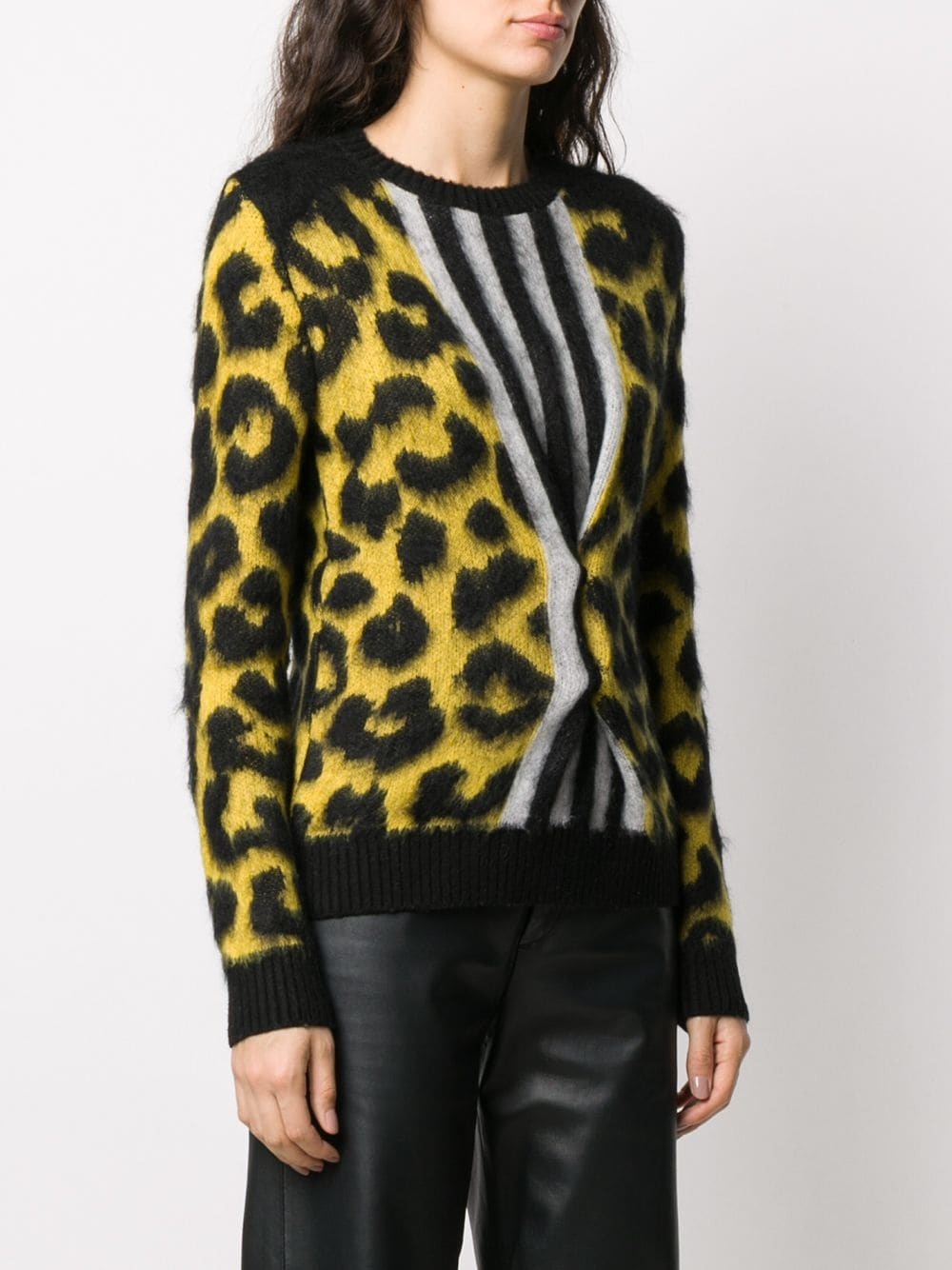 leopard knit striped jumper - 3