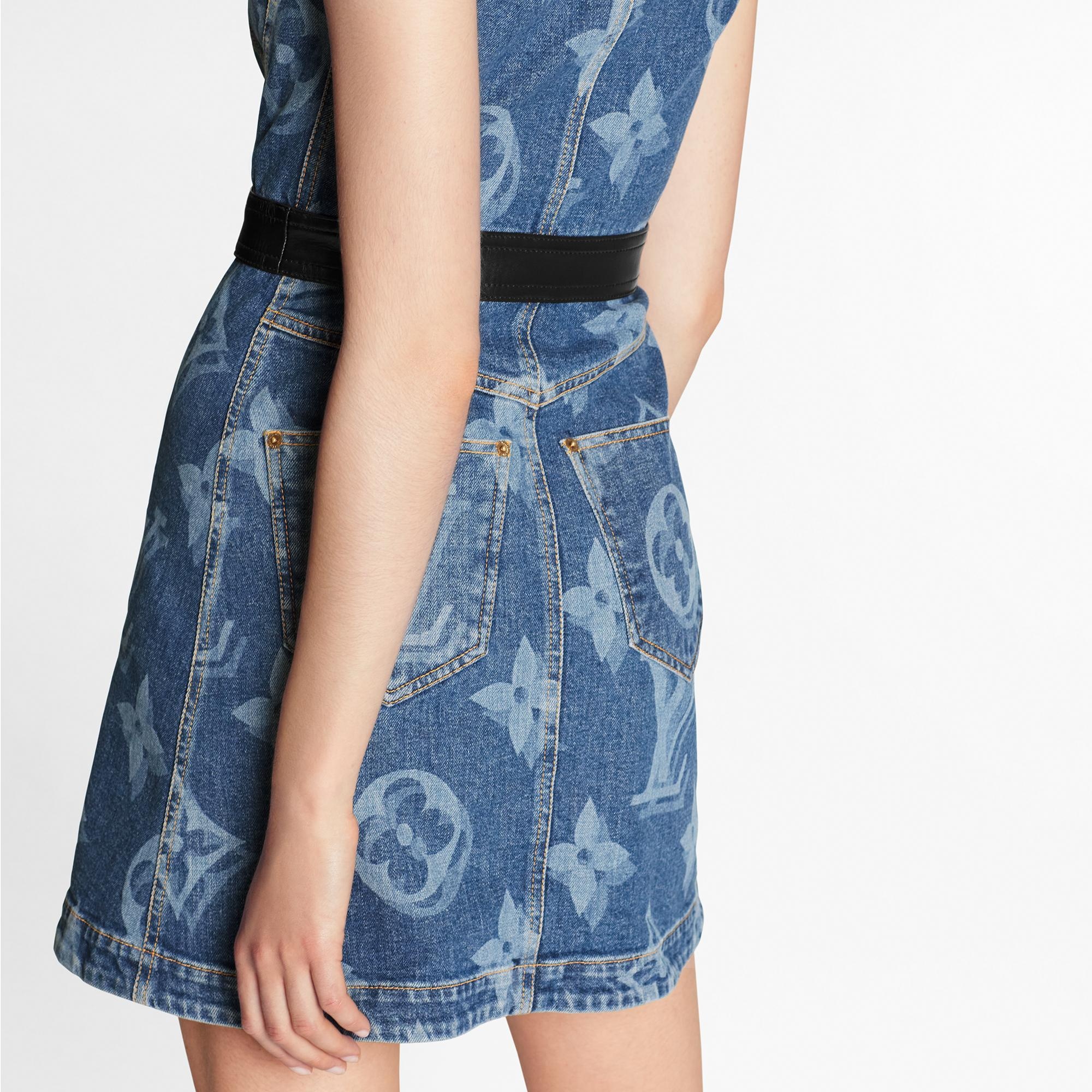 Blurry Giant Monogram Belted A-Line Denim Dress  - 5