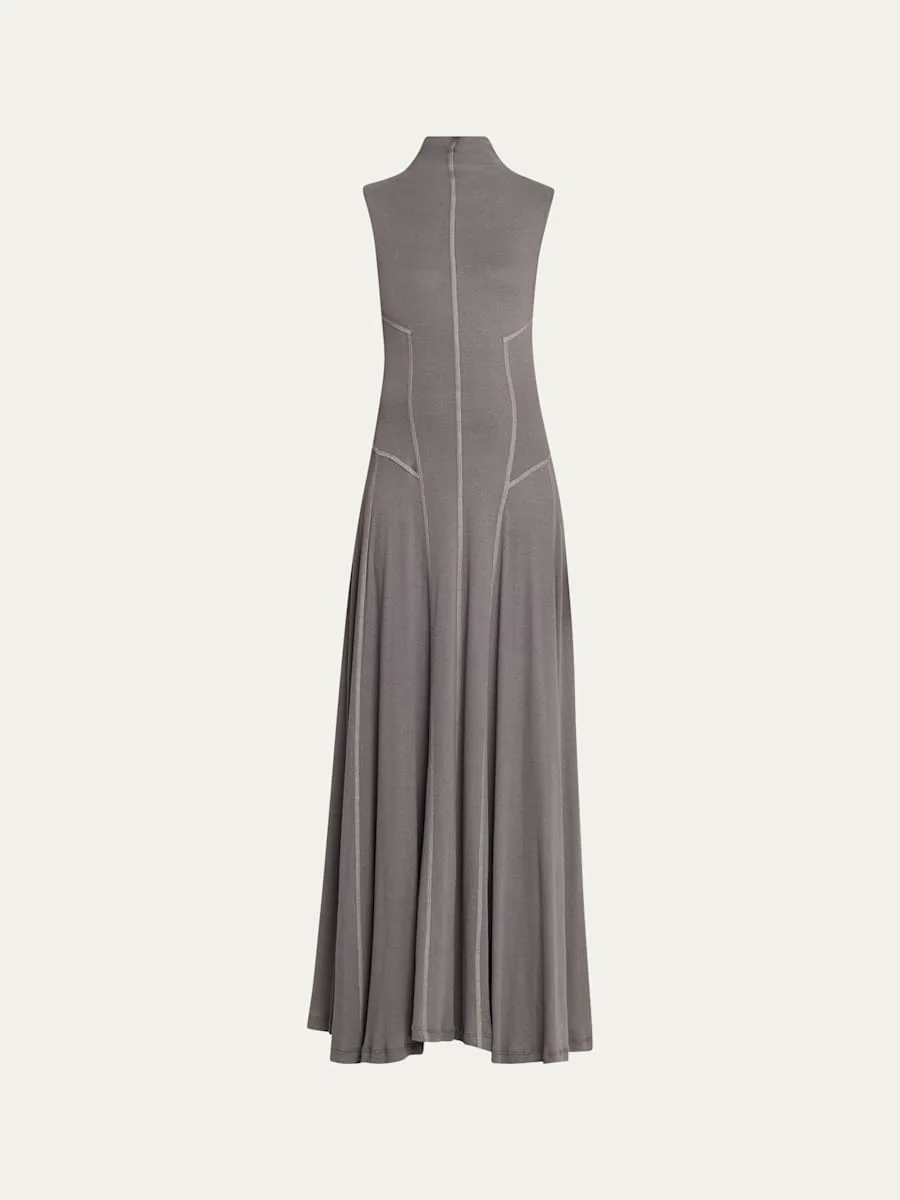 High-Neck Rib-Knit Gown - 1