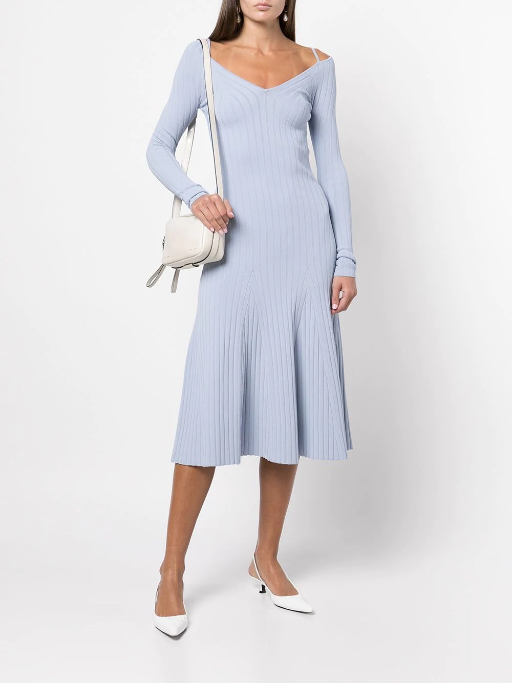 V-neck ribbed-knit dress - 2