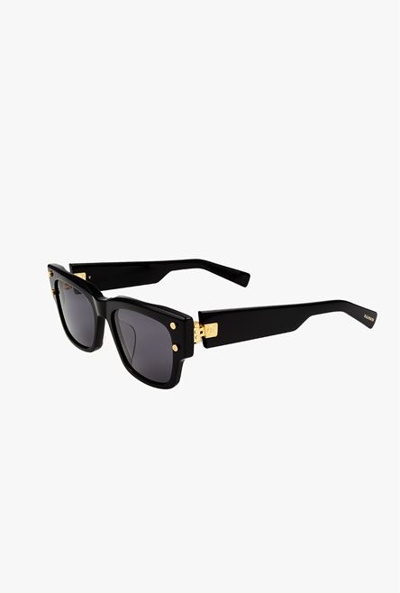 Black and gold-tone square acetate B-IV sunglasses - 2