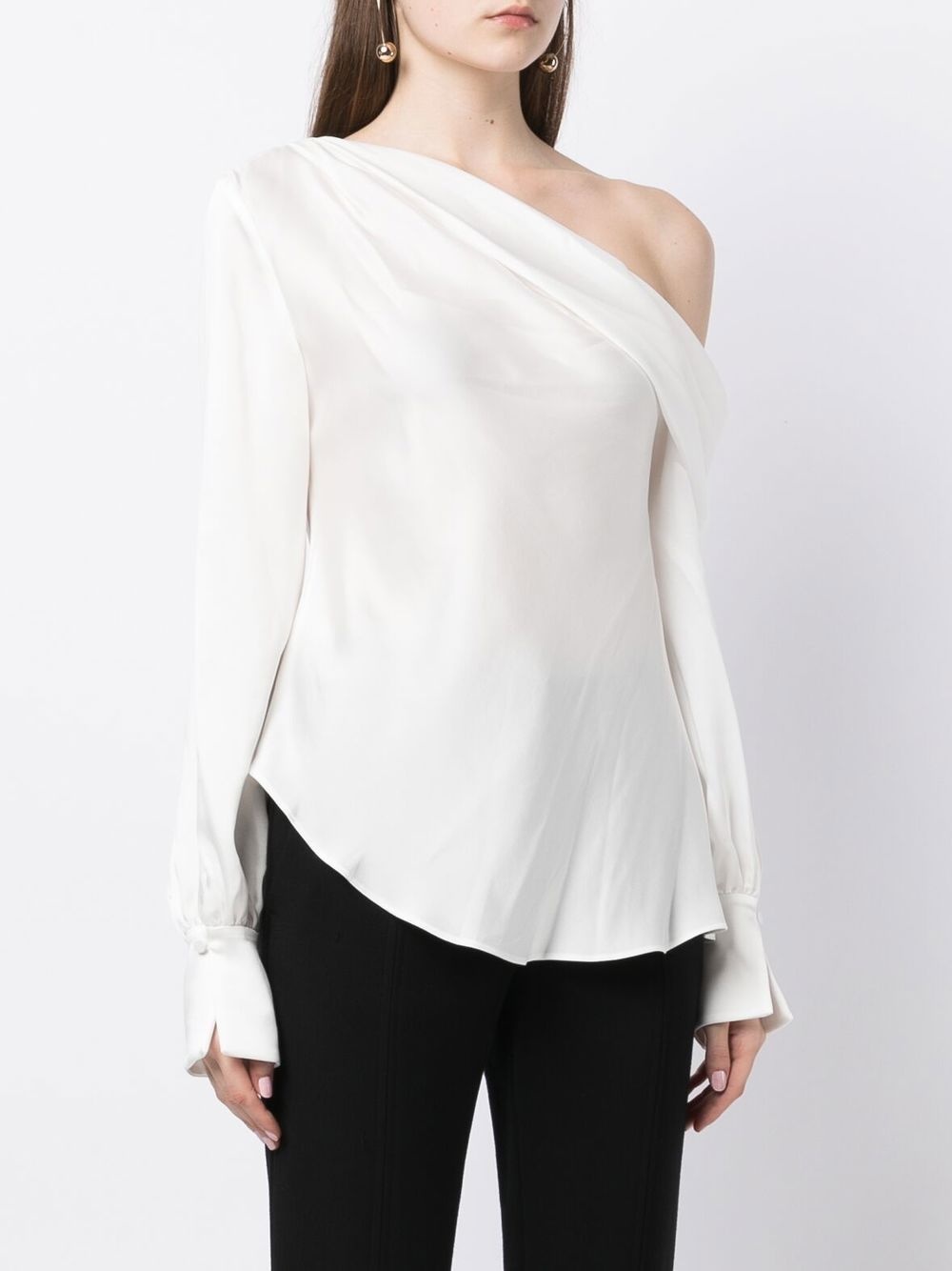 Alice satin-finish one-shoulder blouse - 3