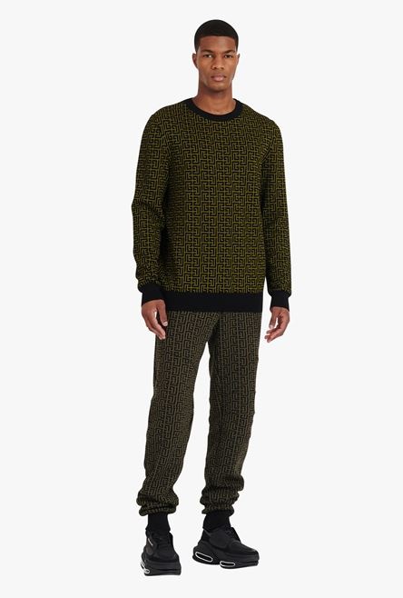 Khaki and black wool sweater with Balmain monogram - 2
