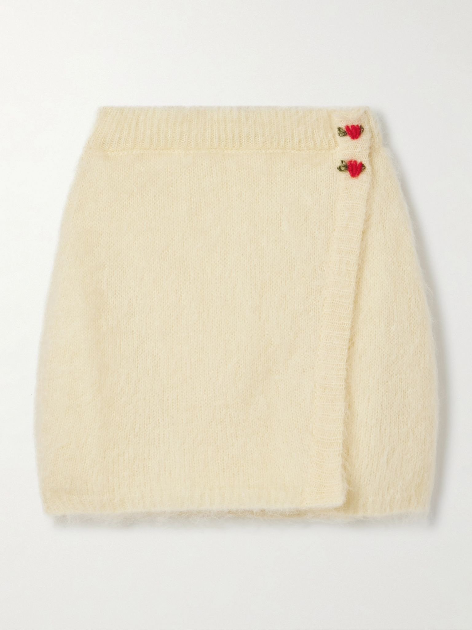 Wrap-effect embroidered mohair-blend mini skirt Yellow - 1