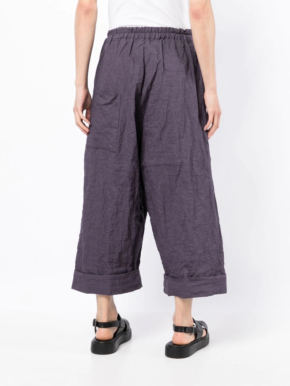 crinkled wide-leg cropped trousers - 4