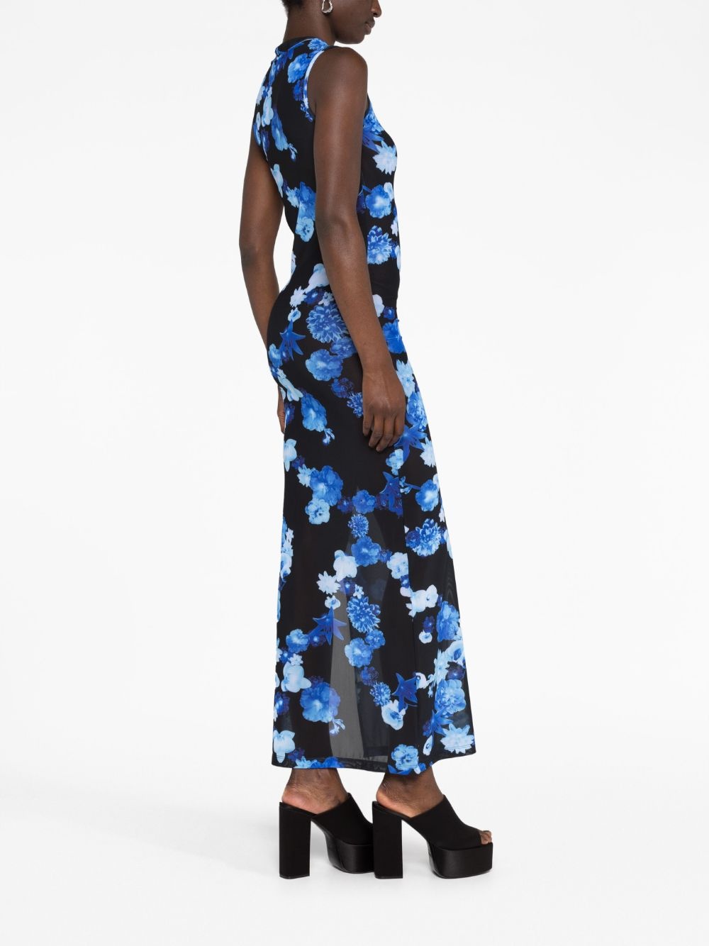 floral-print mesh maxi dress - 6