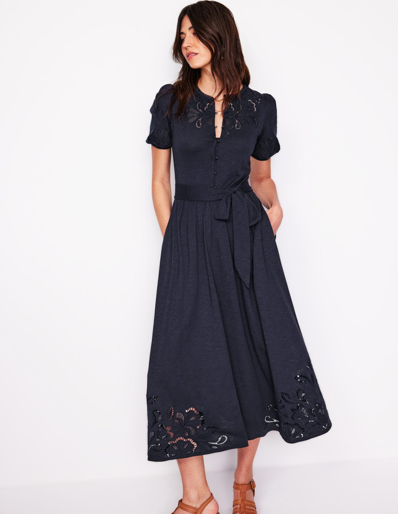Cutwork Detail Midi Dress-Navy 5