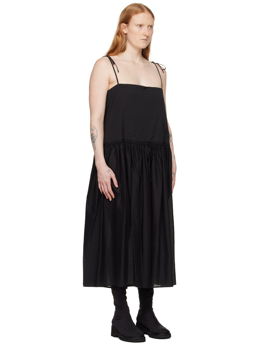 Black Shirred Maxi Dress - 2