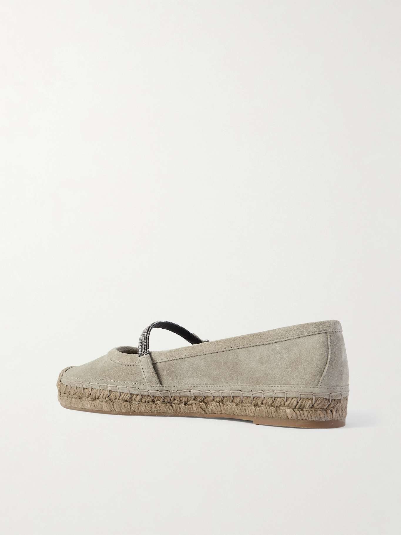 Bead-embellished suede Mary Jane espadrille flats Gray - 3