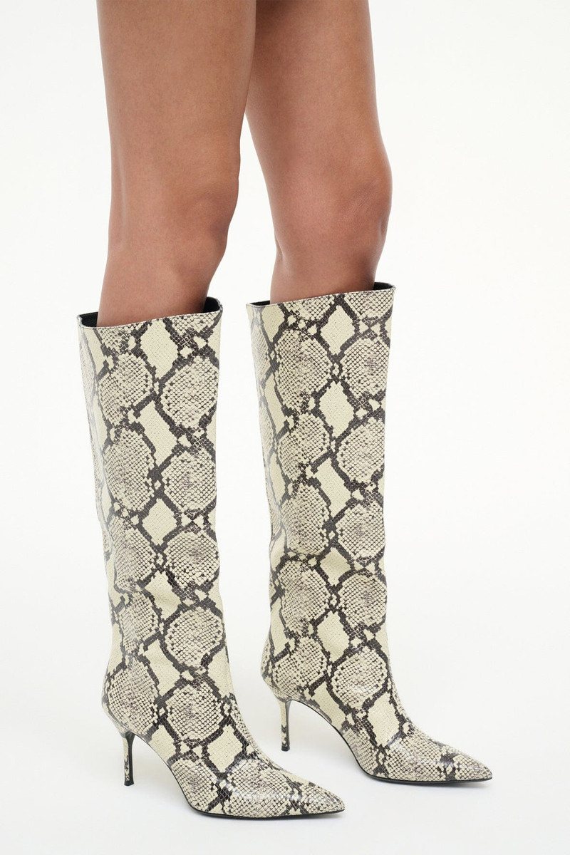 STAUD SEBASTIAN HIGH HEEL BOOT WHITE SNAKE 6