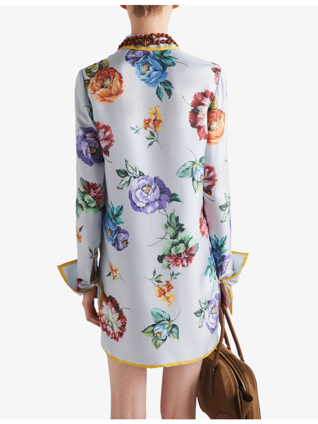 Floral-print long-sleeve silk-twill mini dress - 4