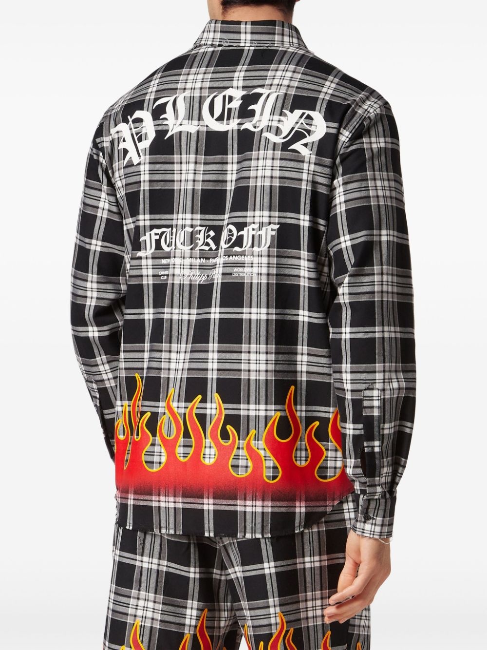 flame-print plaid cotton shirt - 4