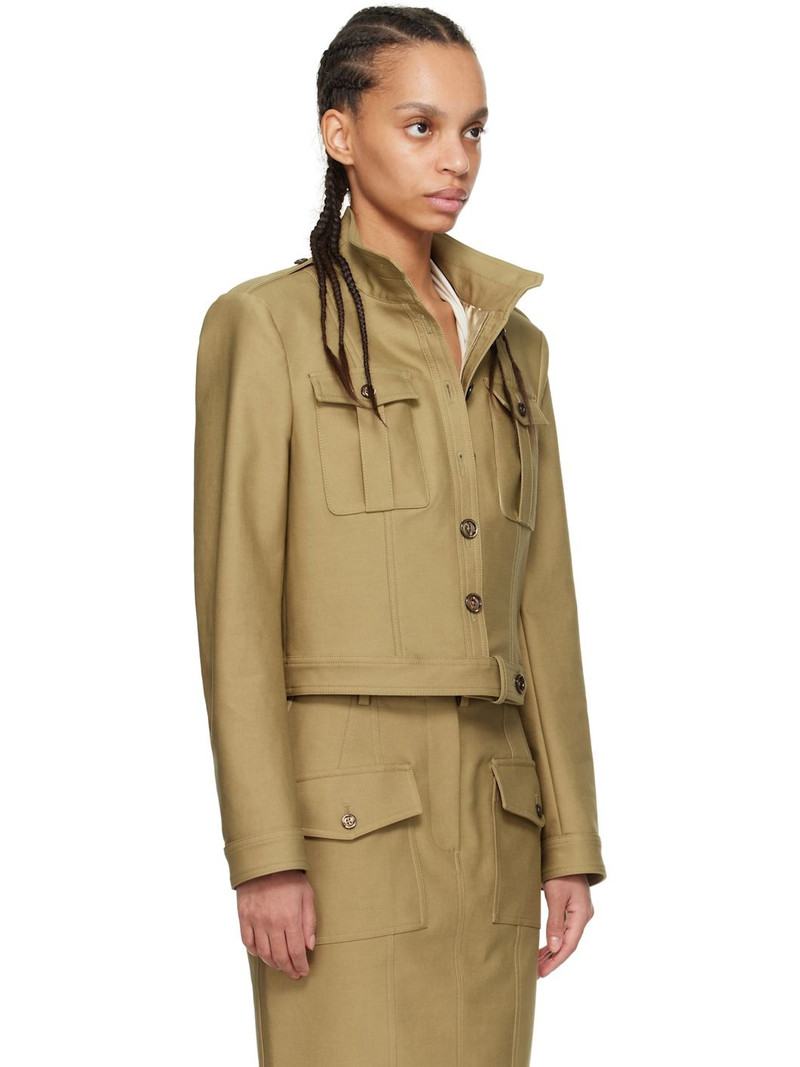 Khaki Stand Collar Cropped Safari Jacket 2