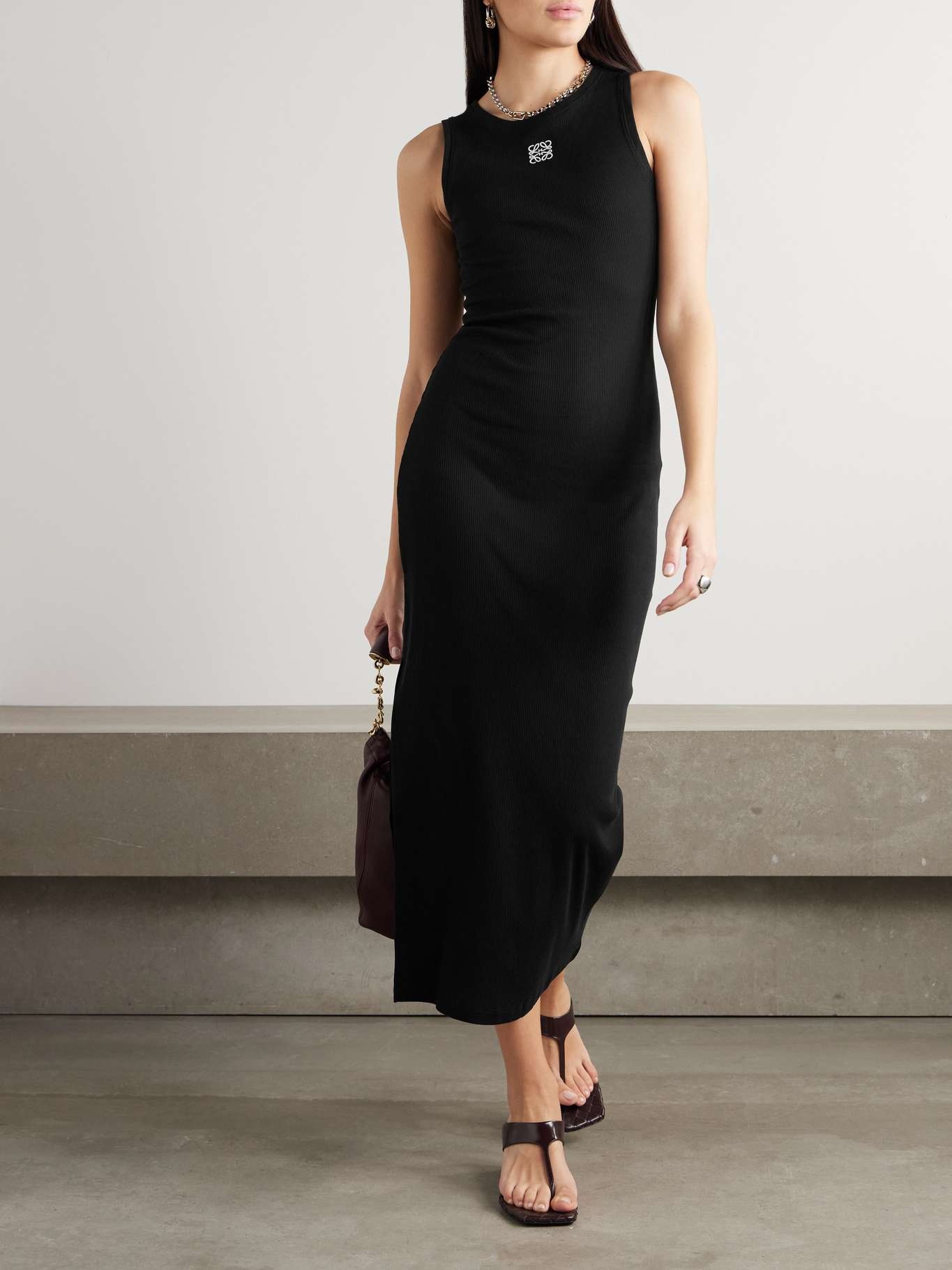 ワンピースその他 LOEWE Anagram embroidered ribbed cotton-jersey midi dress Loewe Anagram embroidered ribbed cotton-jersey midi dress