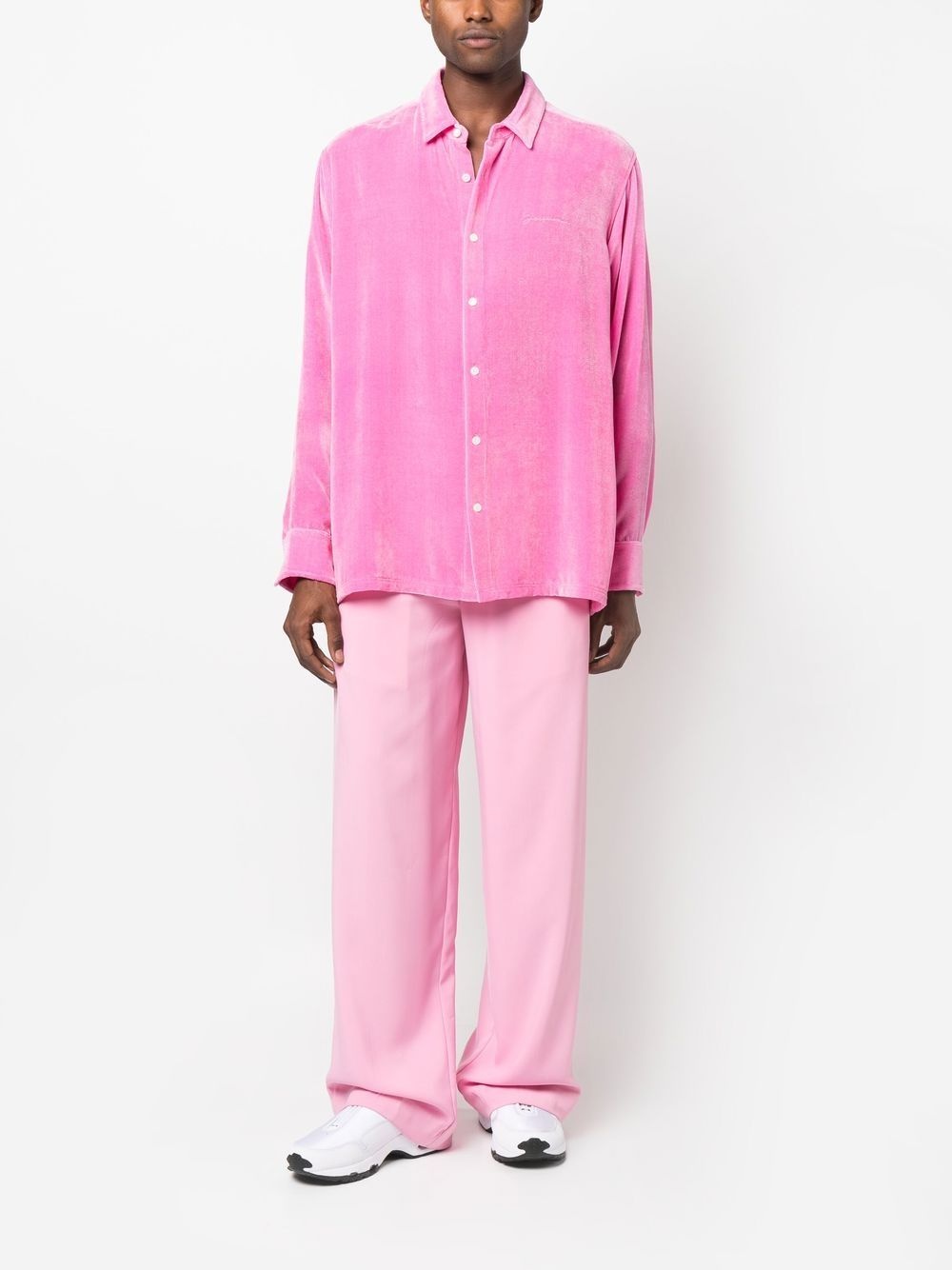 logo-embroidered textured shirt - 2