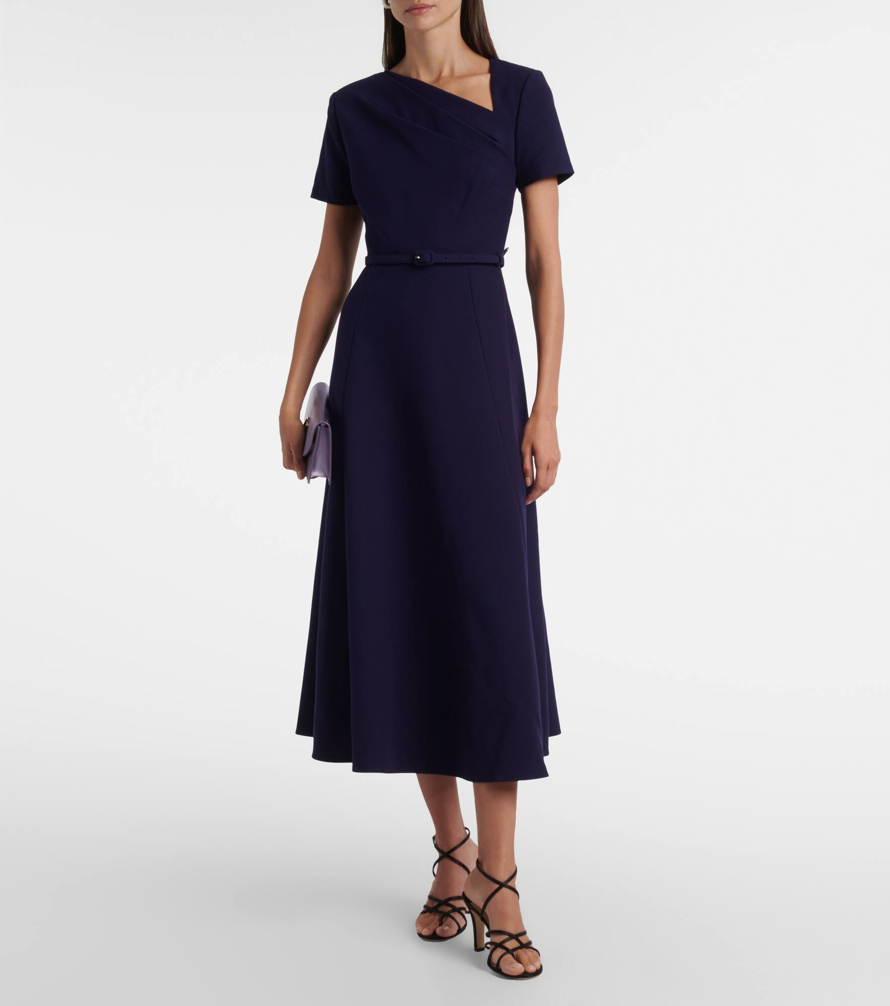 Asymmetric belted crêpe midi dress - 2