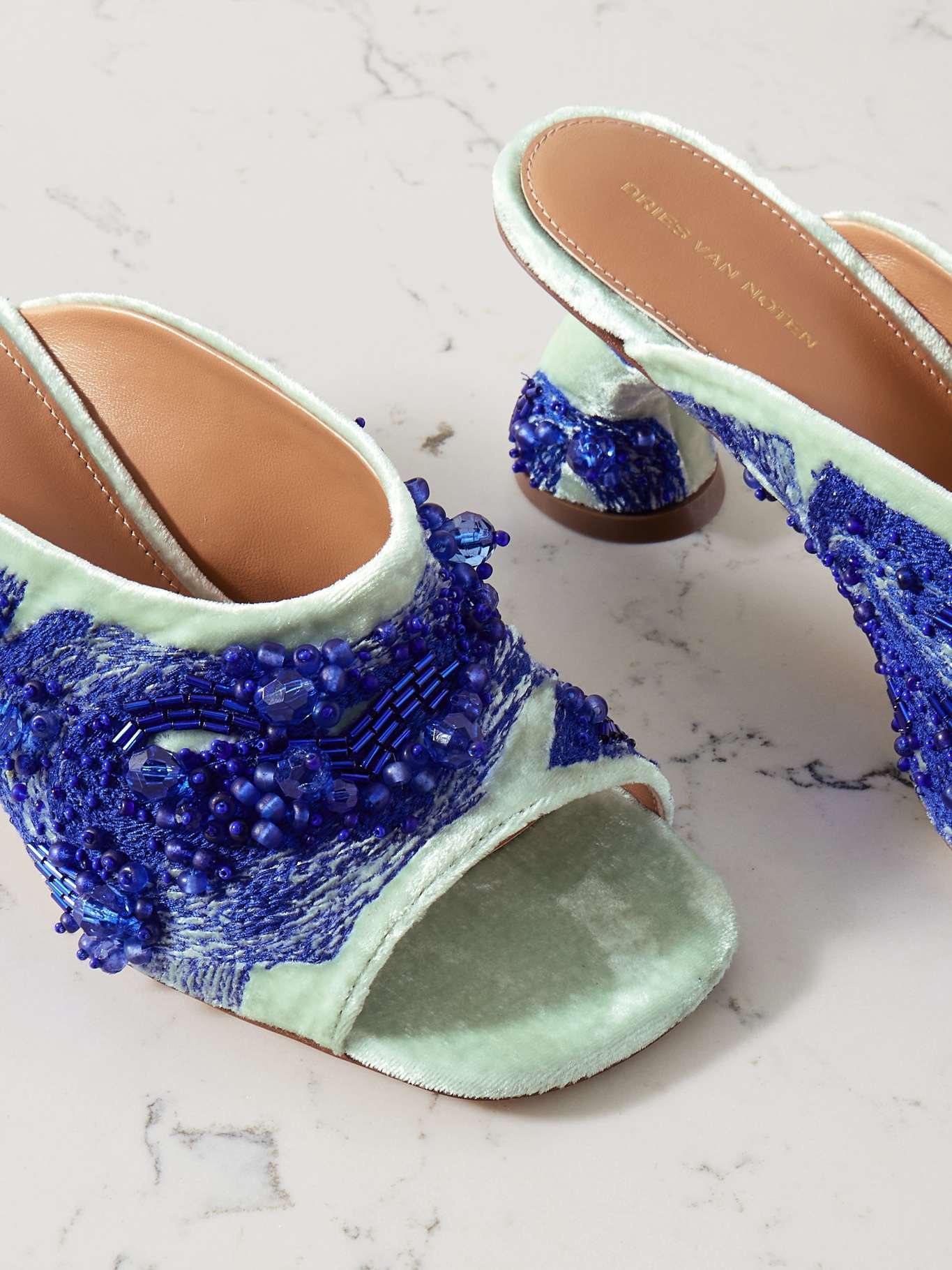 Embroidered embellished velvet mules - 4