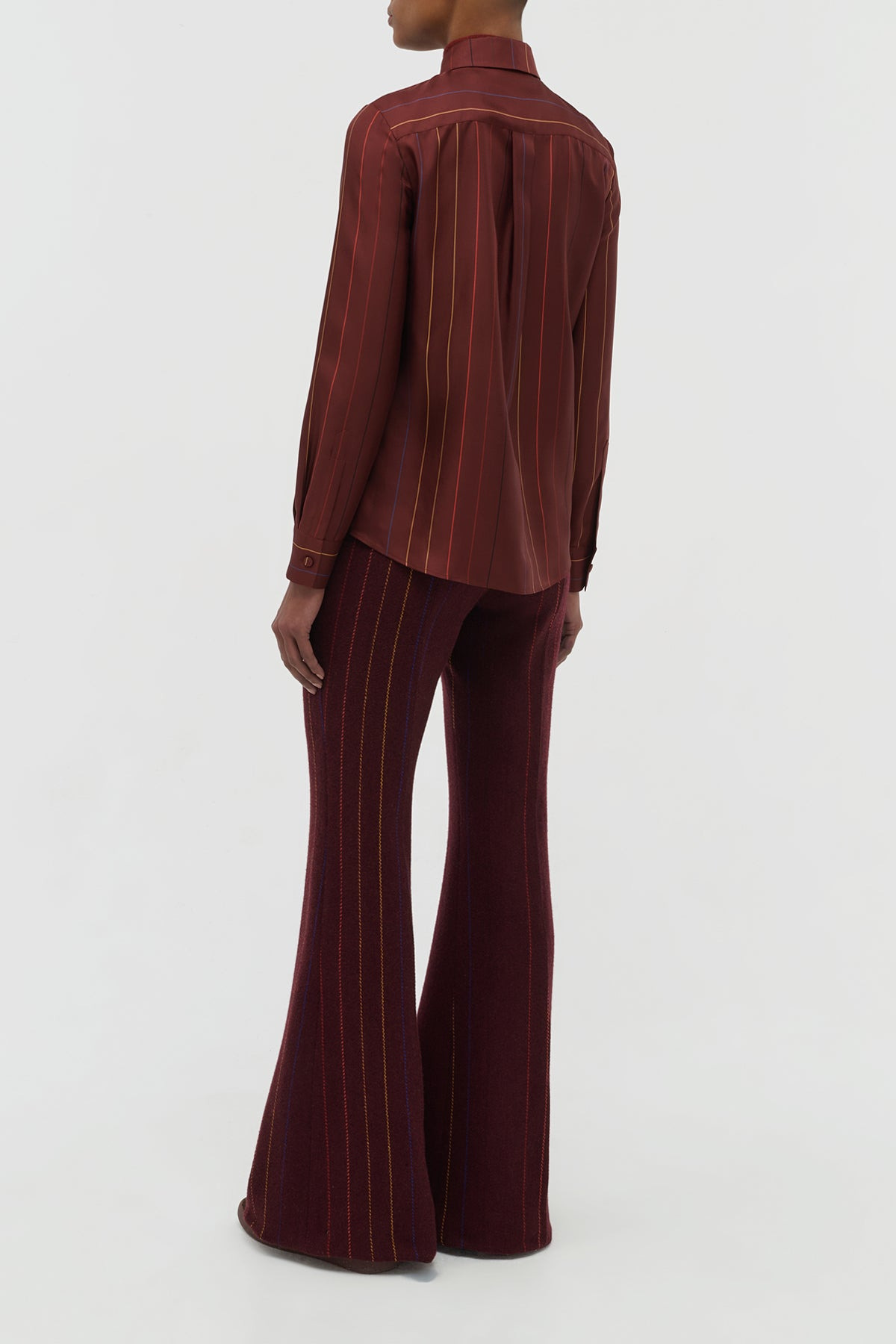 Henri Blouse in Burnt Sienna Multi Pinstripe Silk Twill - 3