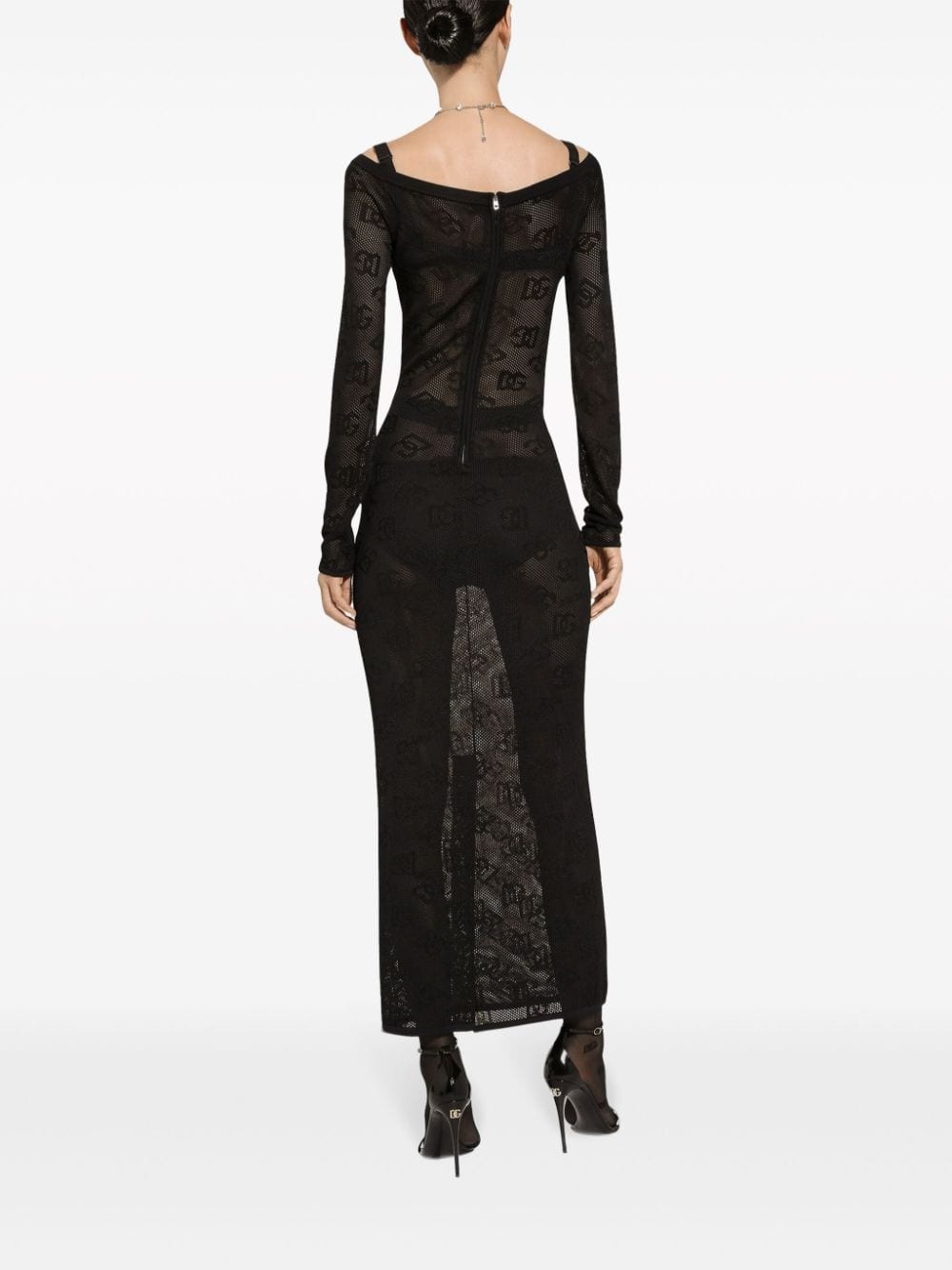 logo-jacquard V-neck maxi dress - 4