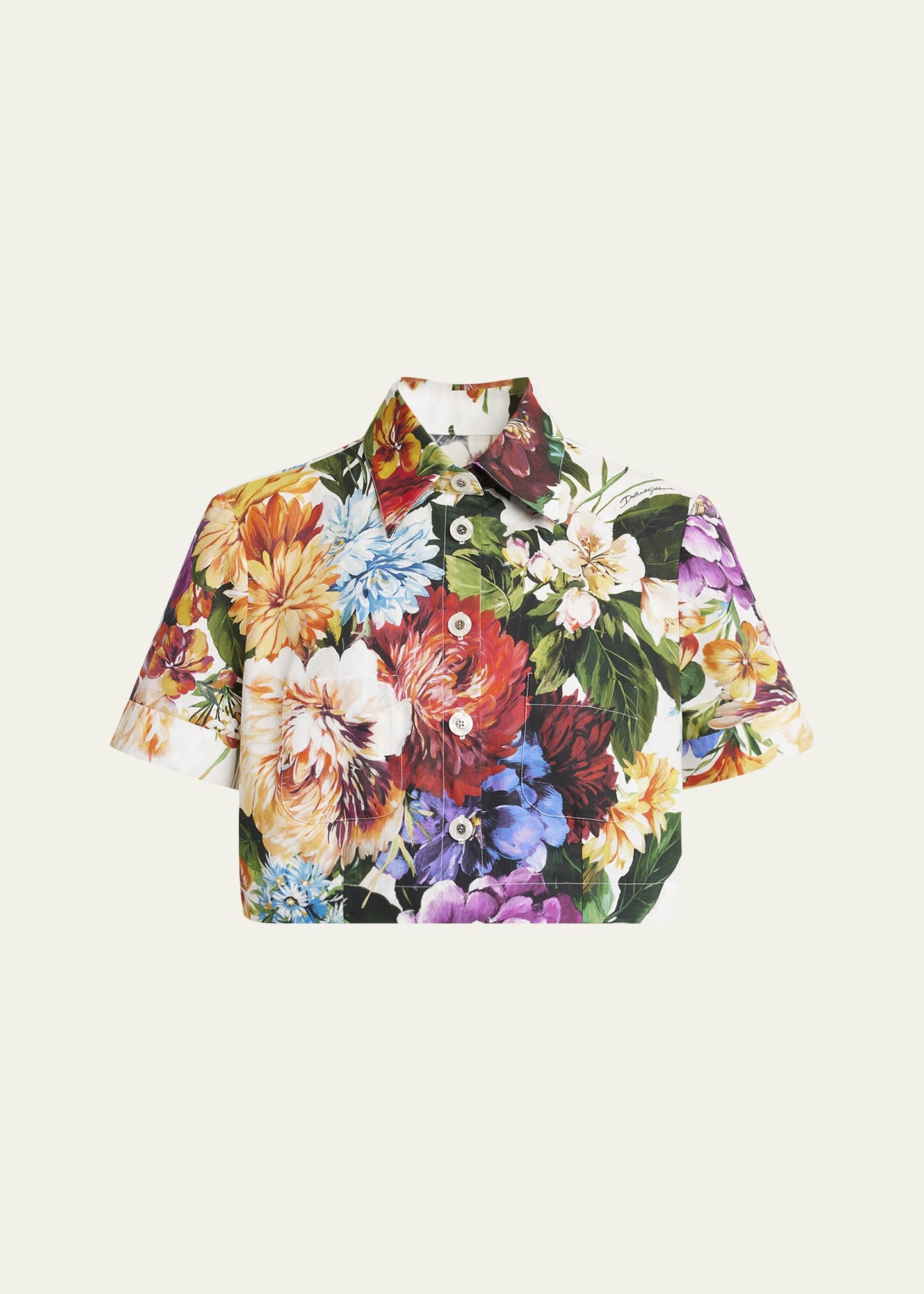 Flower Bouquet Popeline Crop Shirt - 1