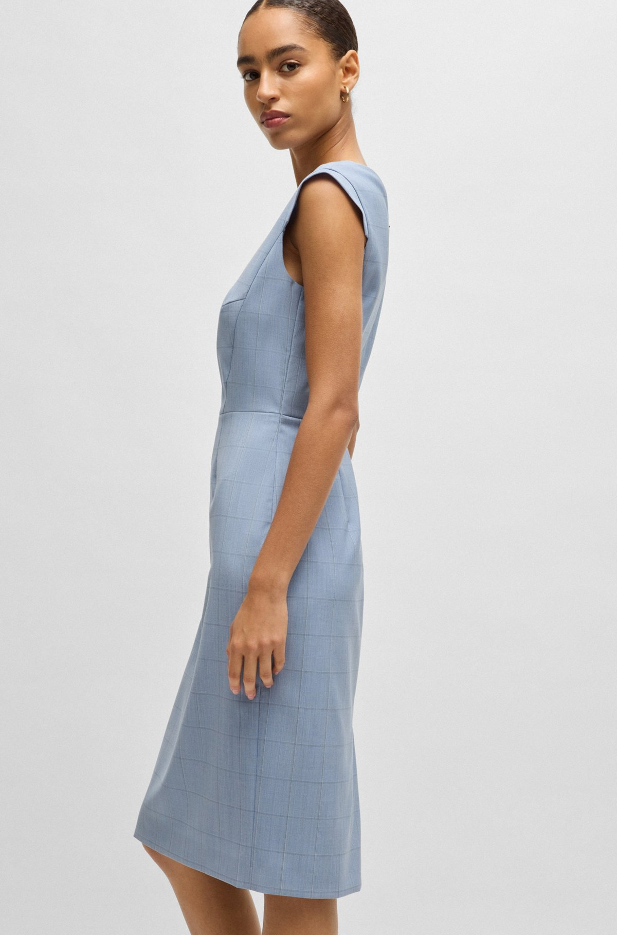 BODYCON BUSINESS DRESS IN CHECKED WOOL - 6